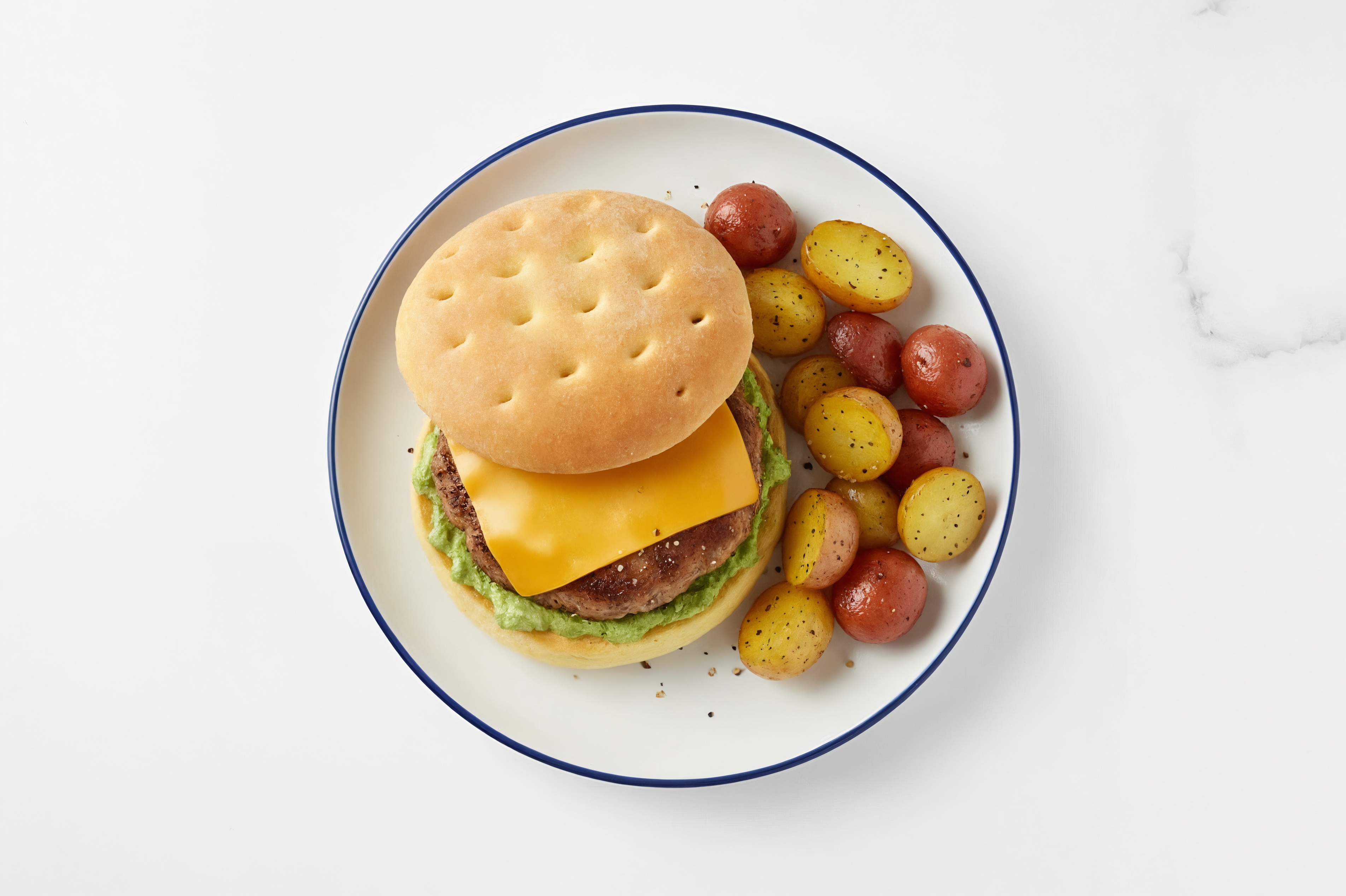 Garlicky Turkey Cheese Burgers + Roasted Potatoes