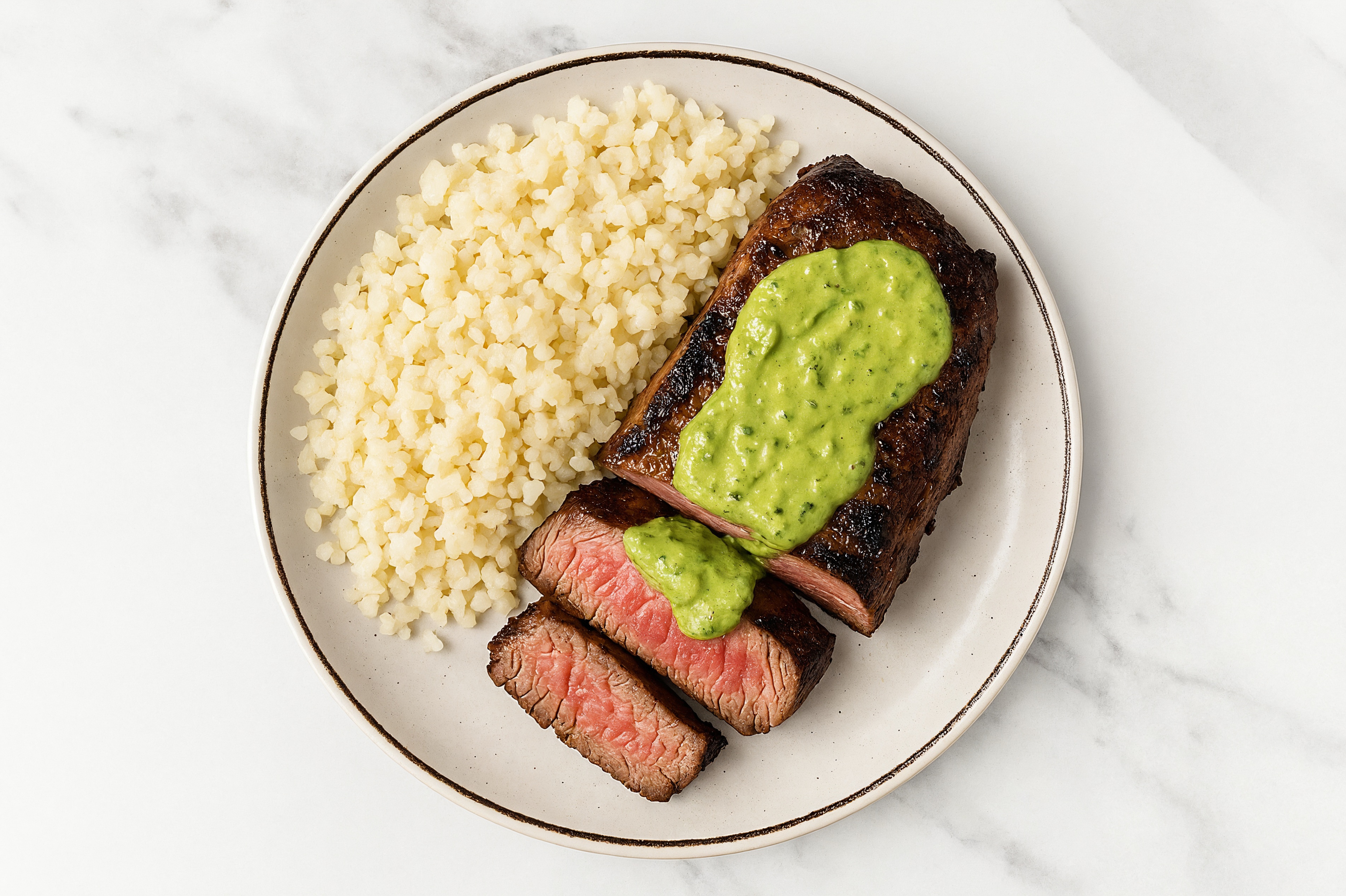 Pesto NY Strip + Cauli Rice