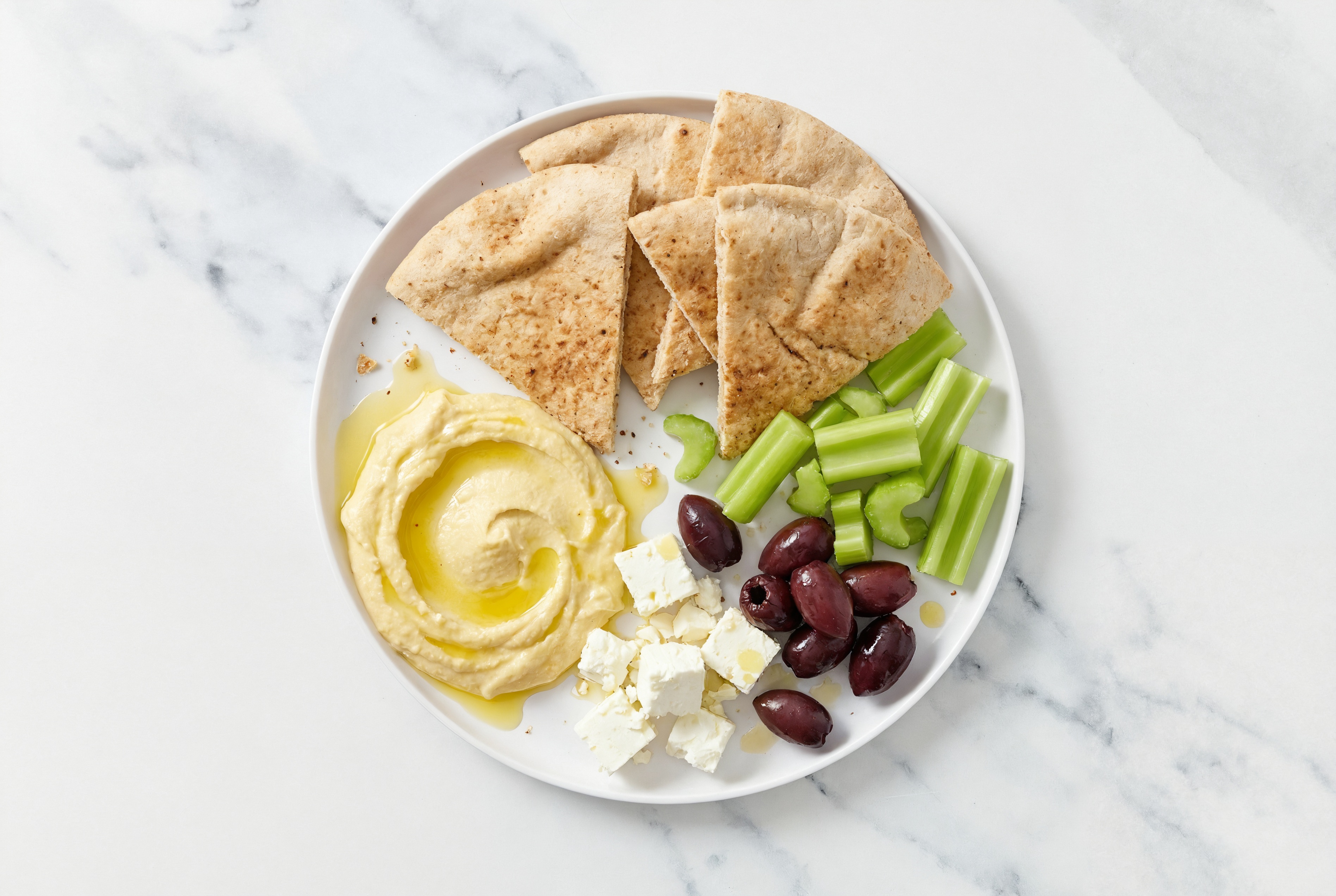 Herby Feta, Lemon Garlic Hummus + Olive Mezze