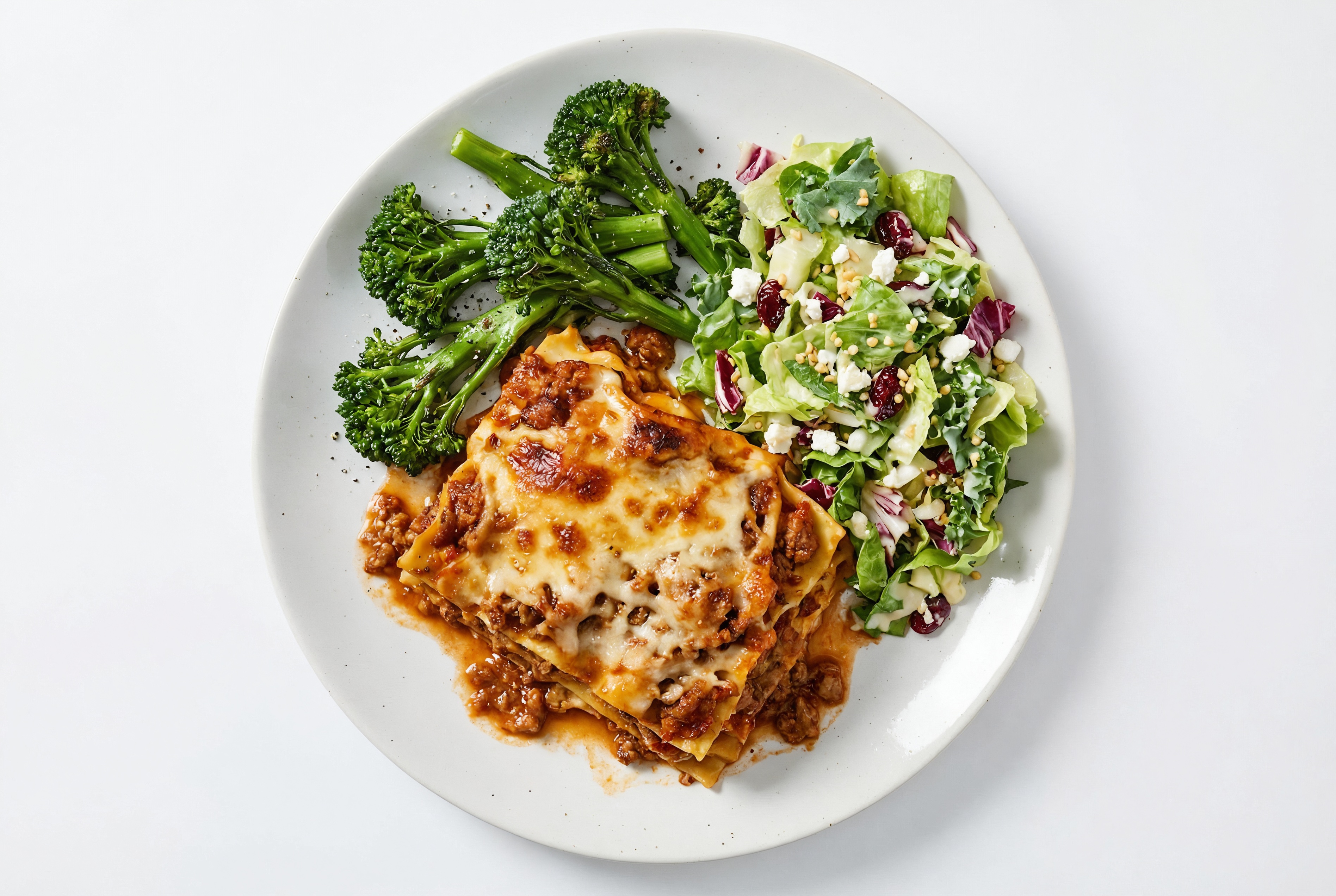 Lasagna Bolognese with Baby Broccoli + Chopped Salad