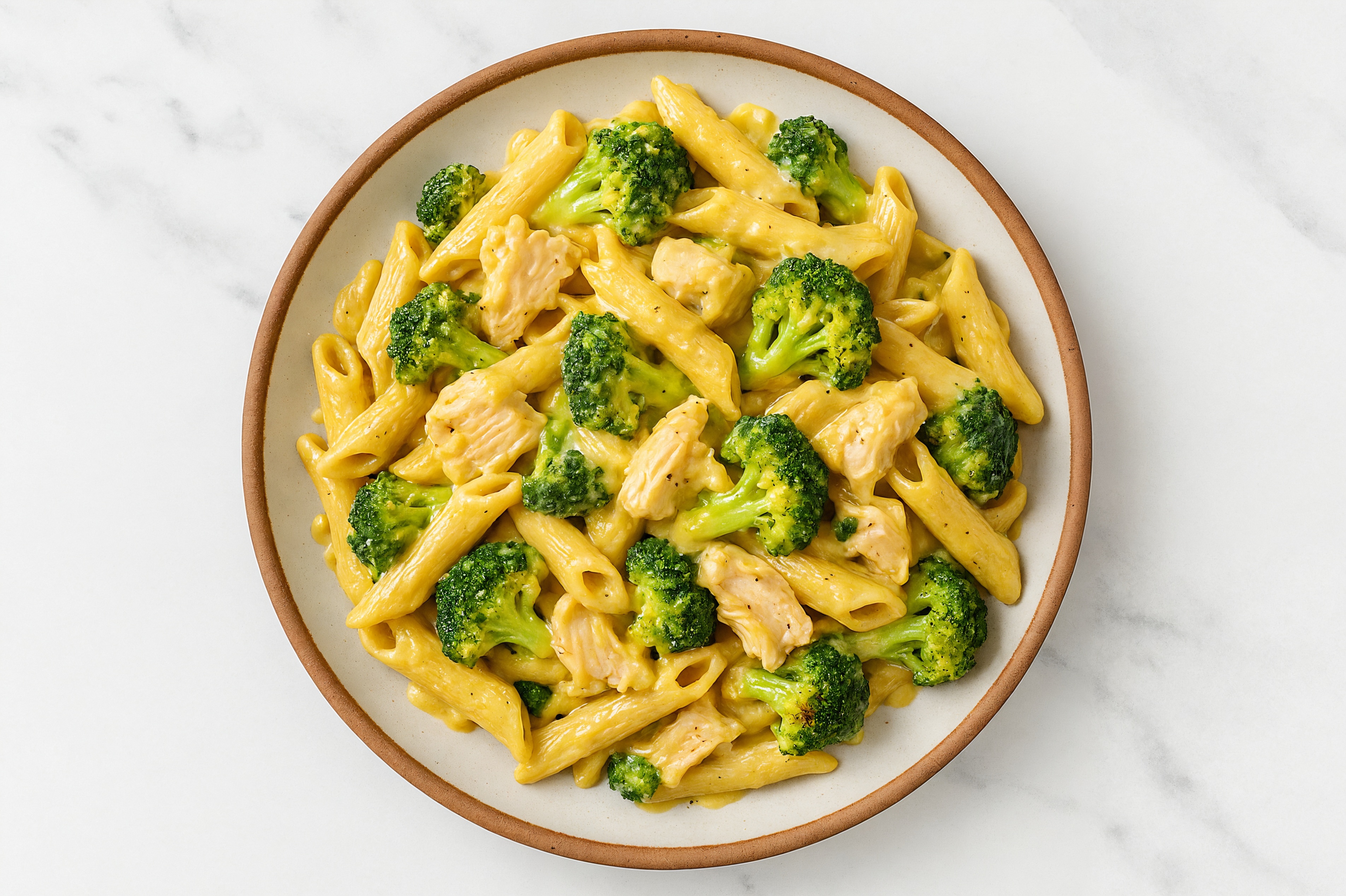 Creamy Organic Broccoli Cheddar Pasta with Chicken with Sourdough Penne Rigate