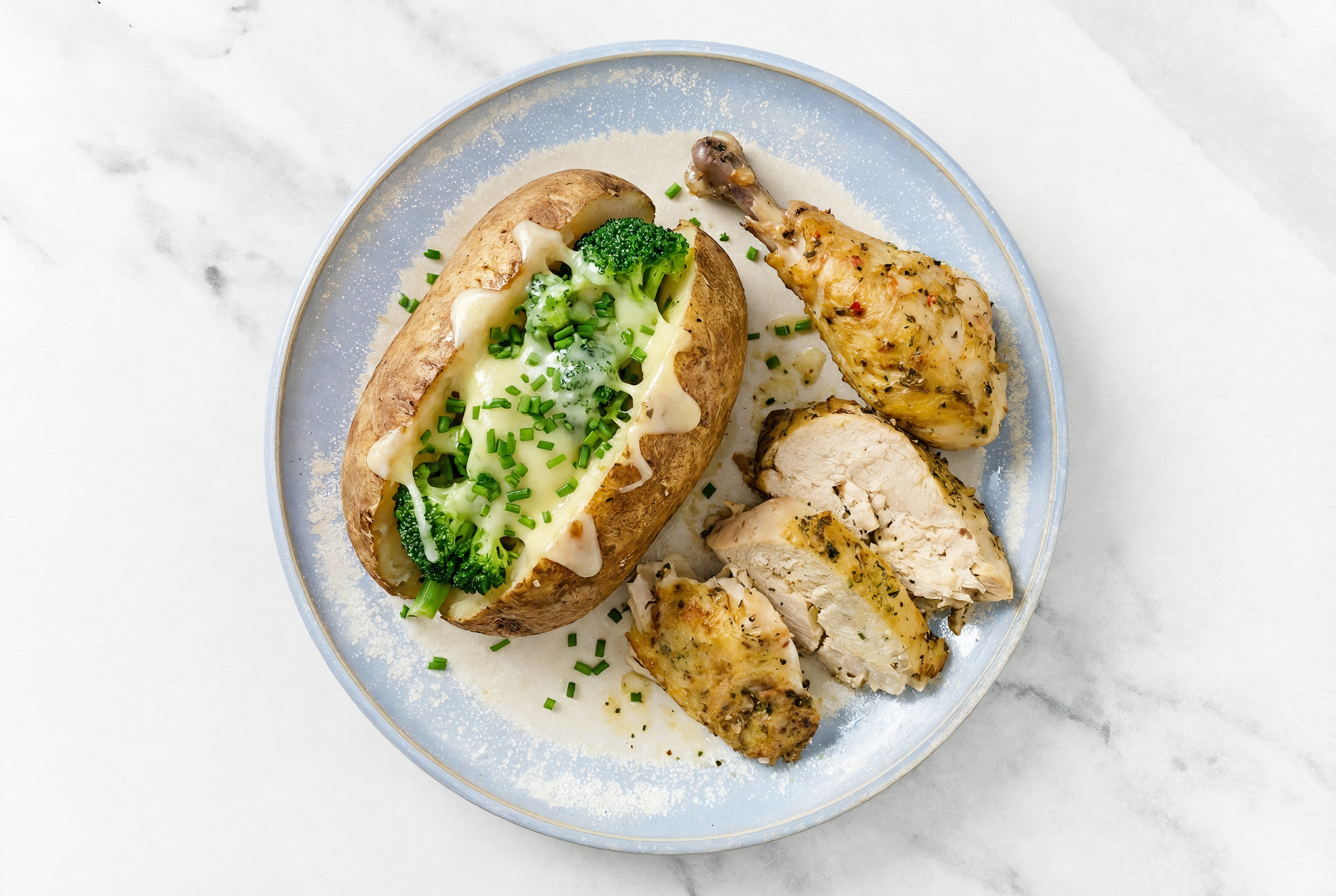  Lemon Pepper Chicken + Cheesy Loaded Potato with Broccoli Florets