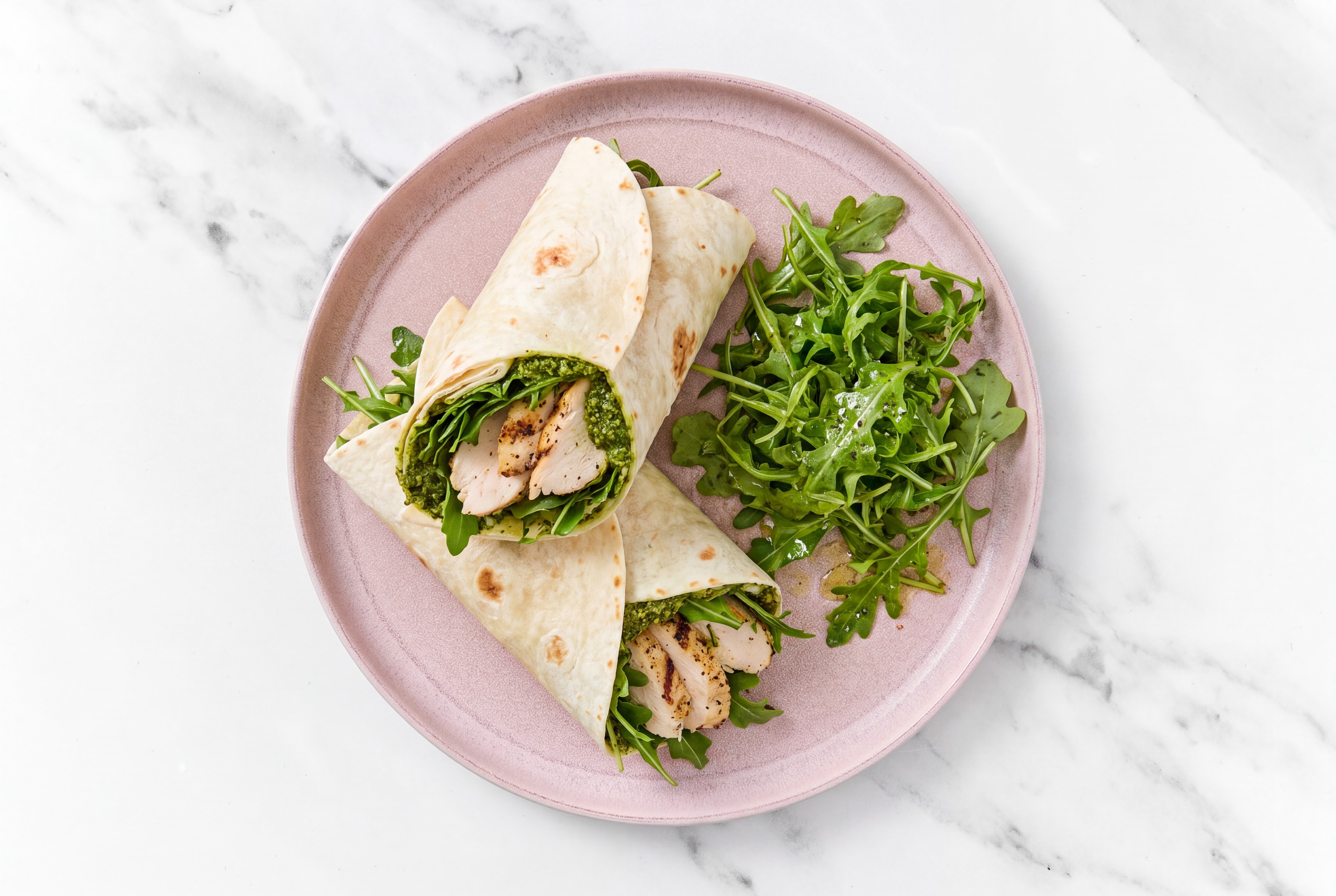 Kale Pesto Seasoned Grilled Chicken Breast Arugula Wrap