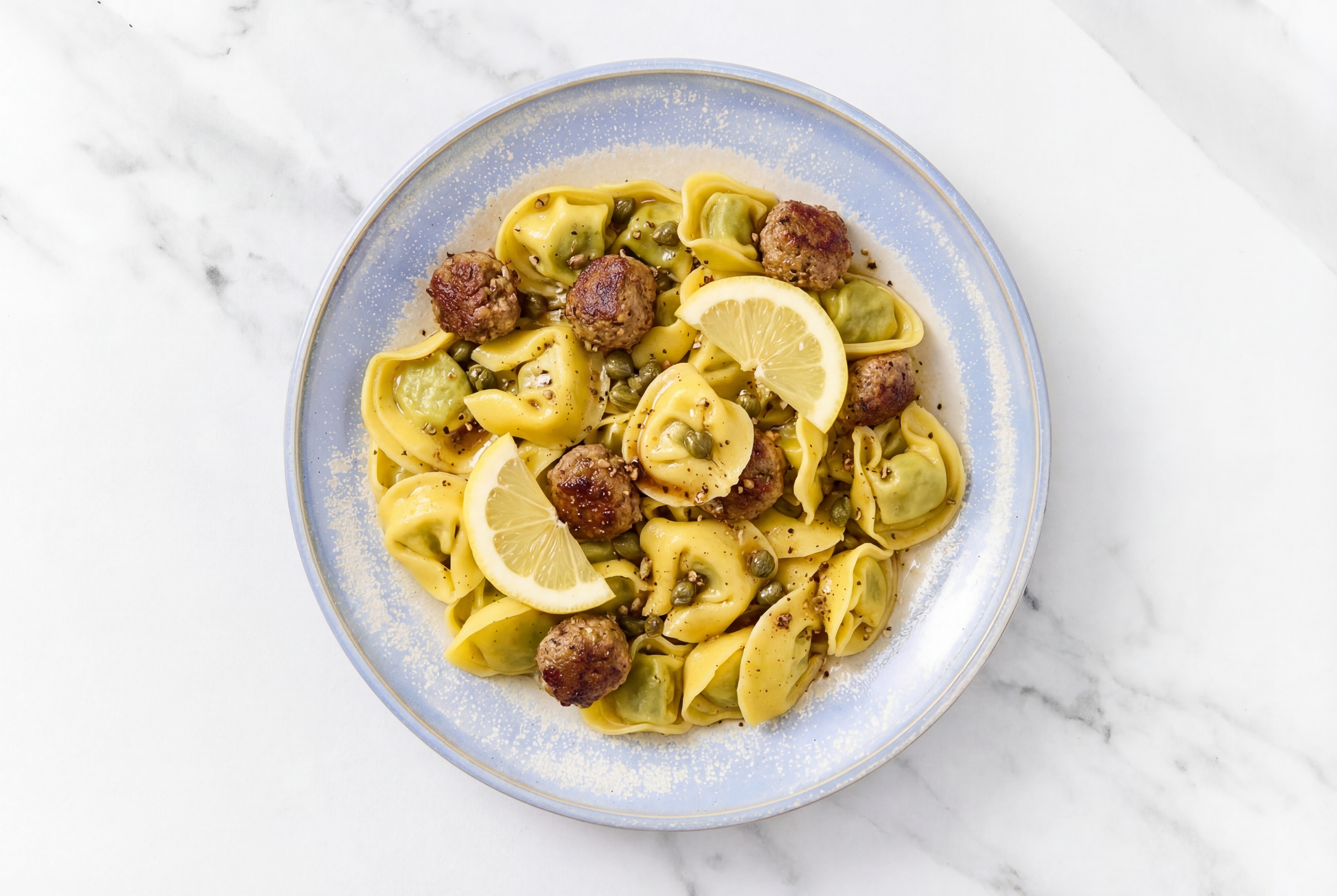 Grandma's Italian-Style Ground Beef Meatball Tortelloni Piccata