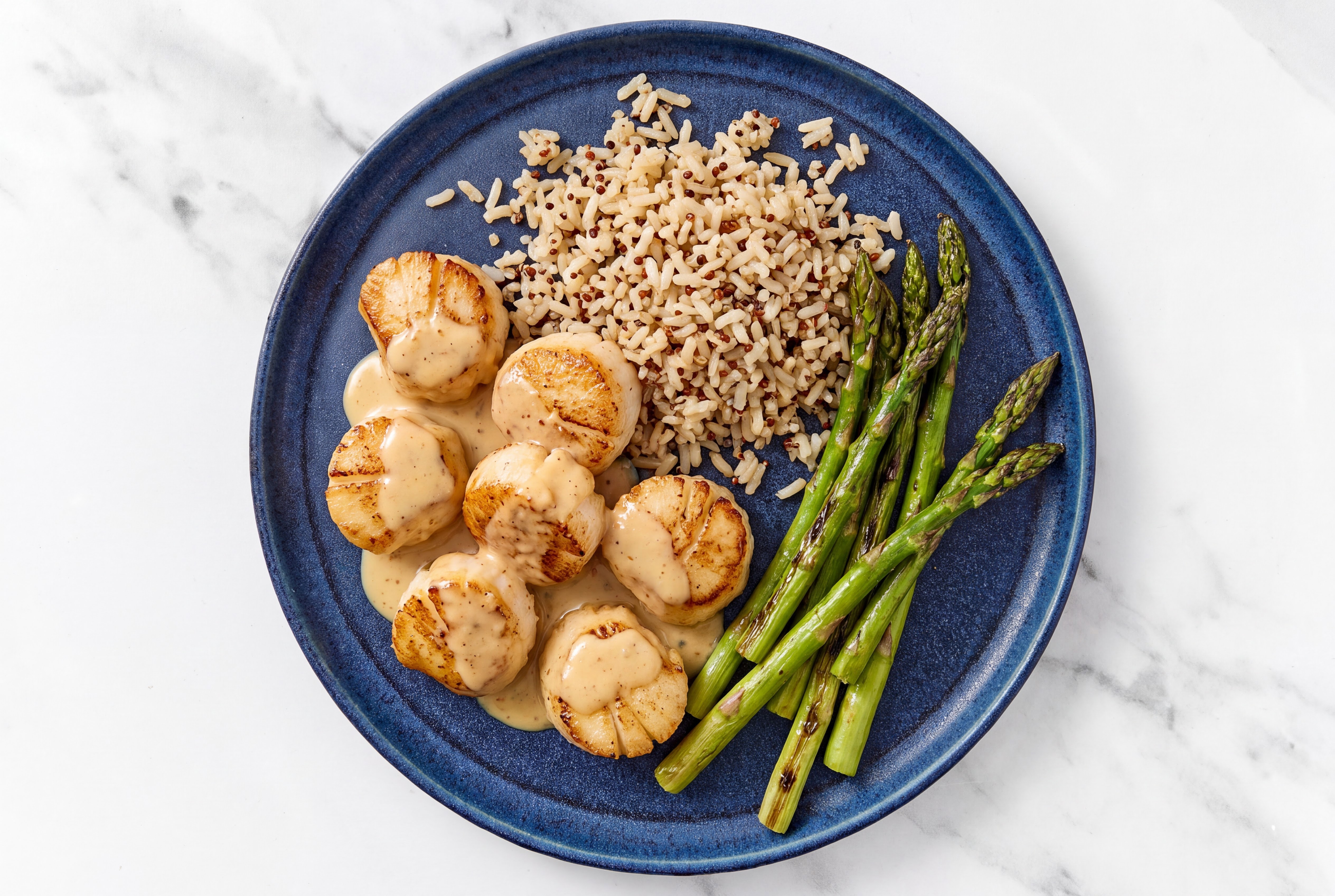 Creamy Miso Jumbo Scallops with Asparagus
