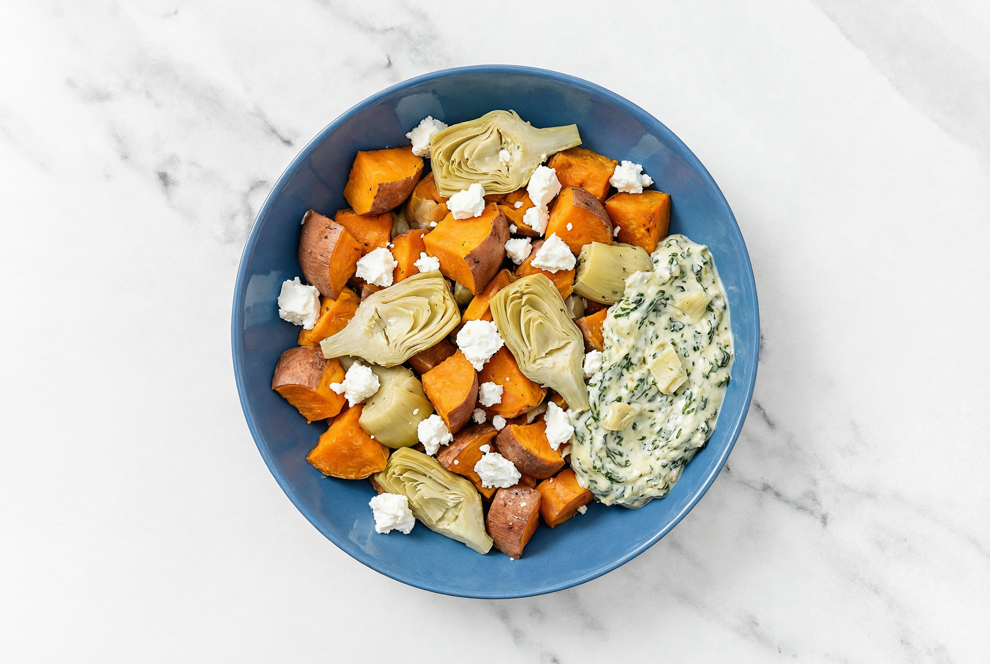 Chèvre + Artichoke Sweet Potato Bowl