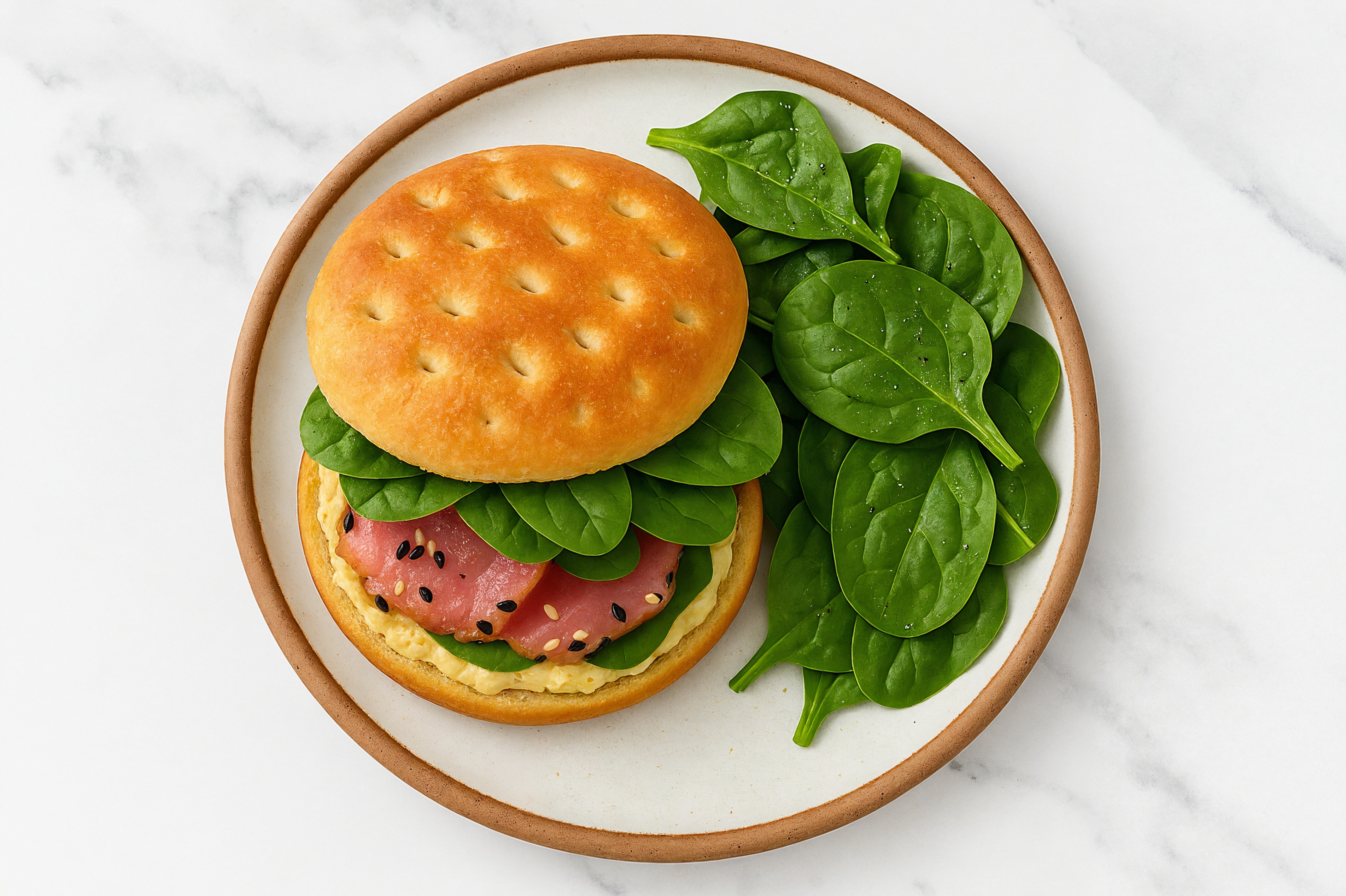 Rustic Creamy Smoked Tuna + Greens Sandwich with Baby Spinach