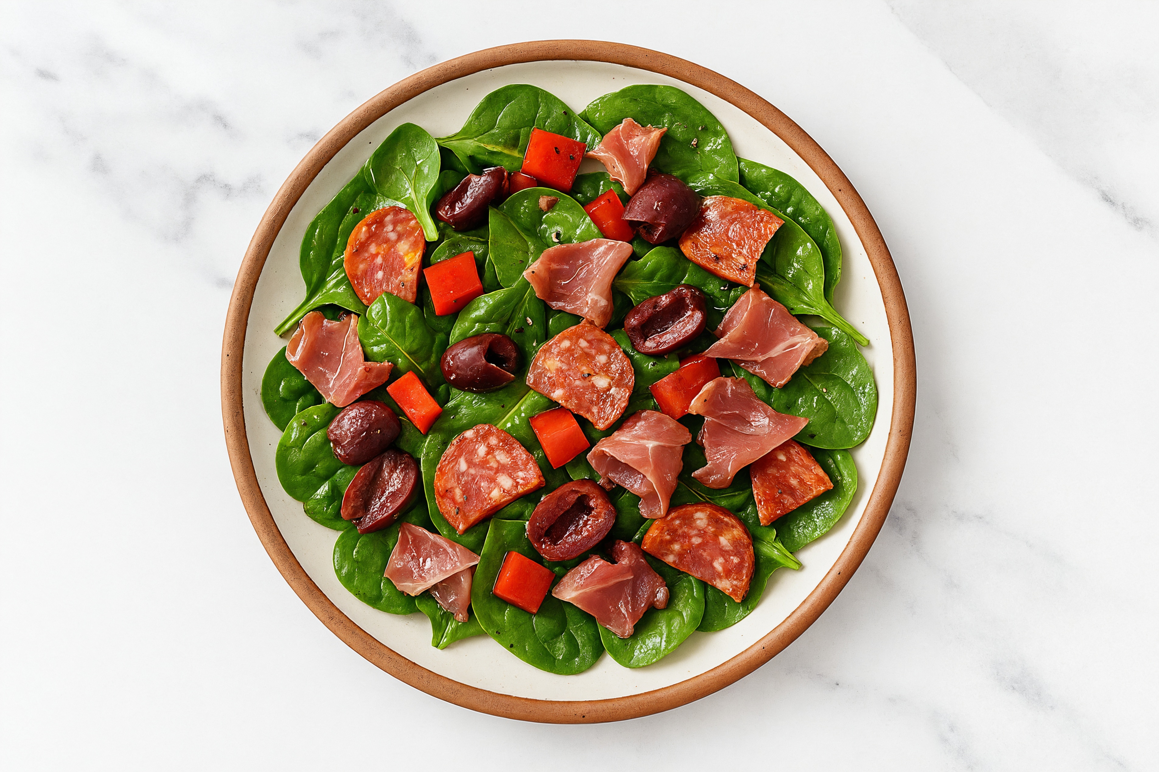 Meaty Mezze Mediterranean Salad with Baby Spinach
