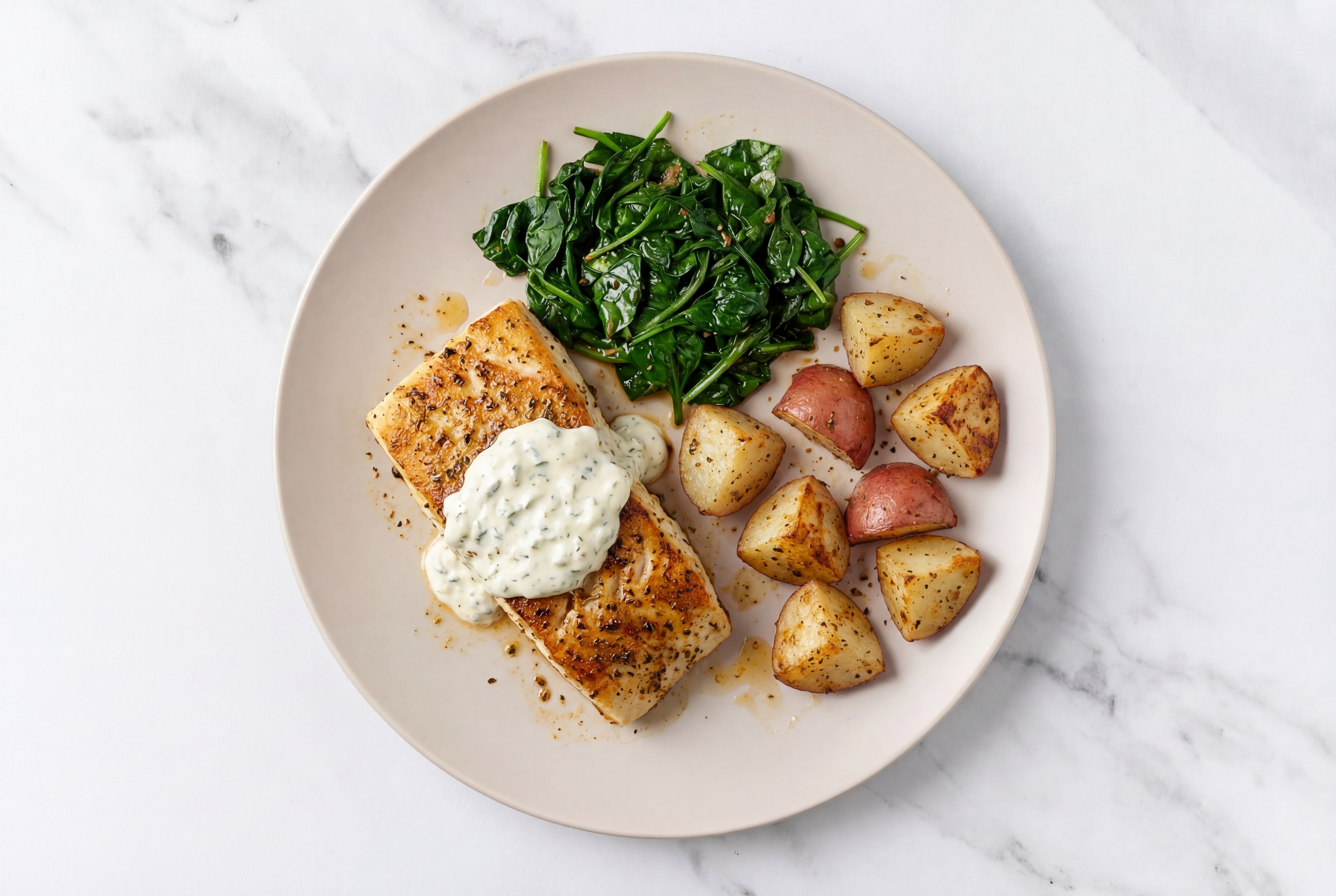Tzatziki Honey Herb Barramundi + Red Potatoes