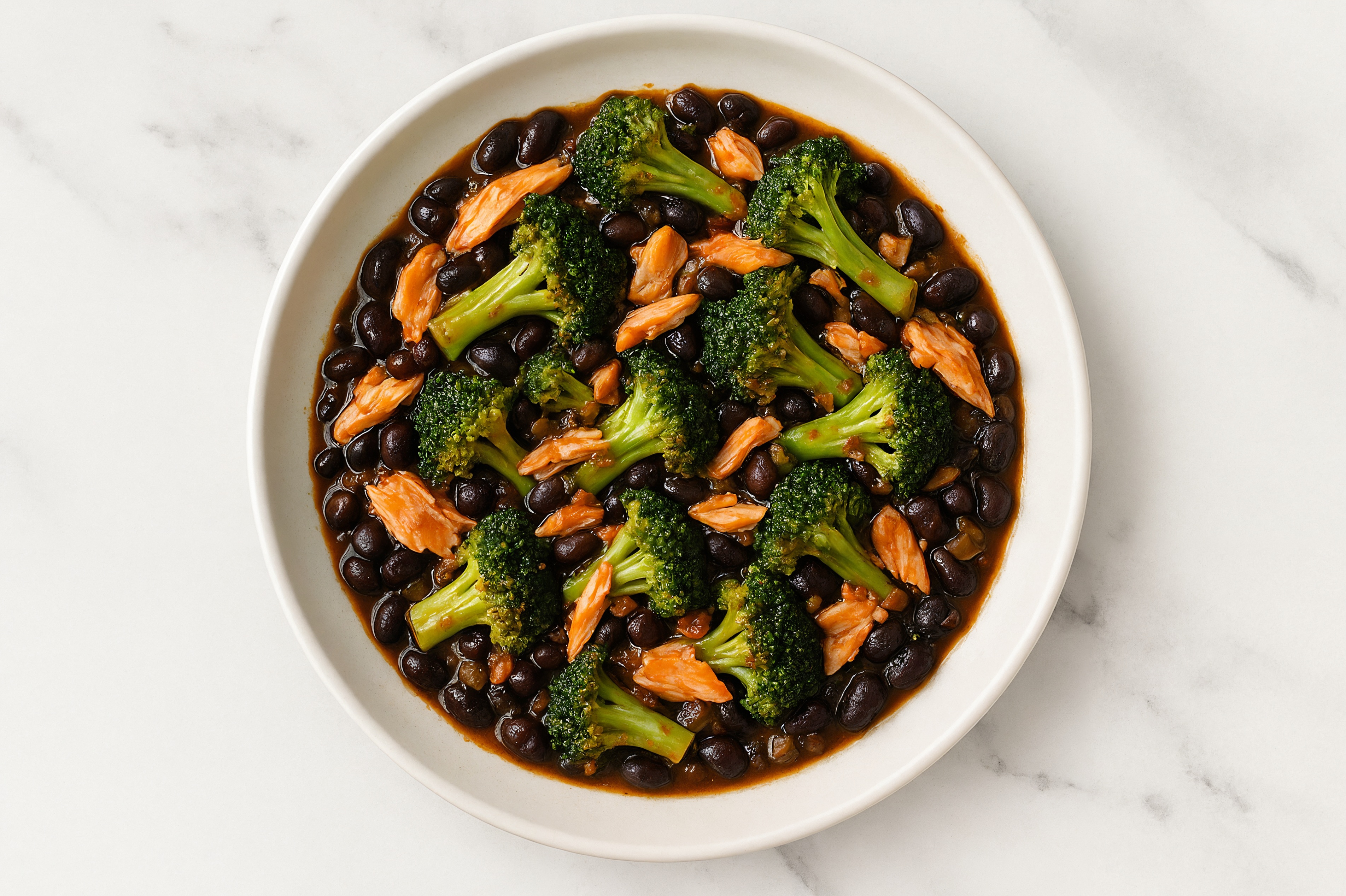 Salmon & Black Bean Stew with Broccoli Florets