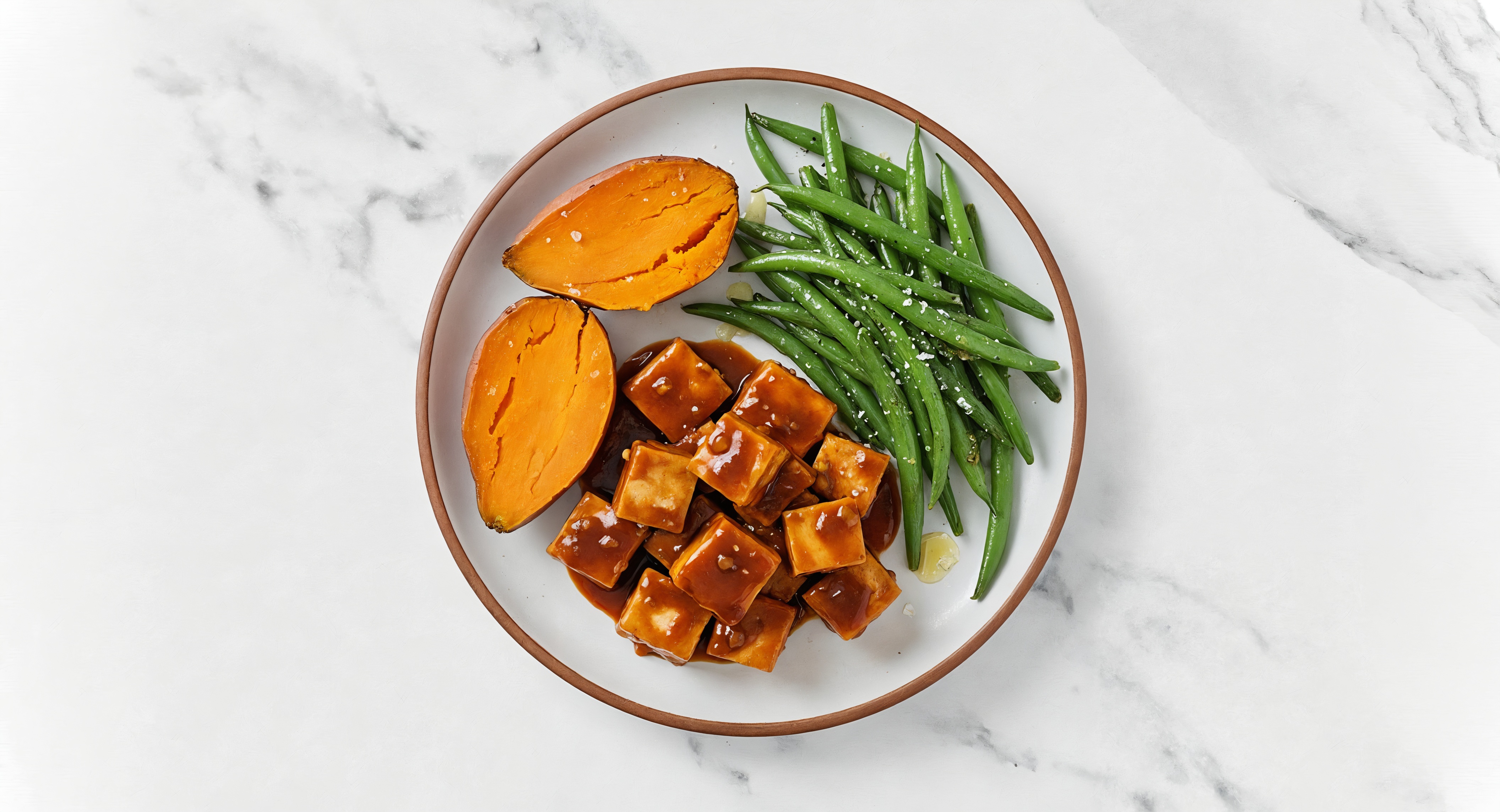 Teriyaki Tofu with Sweet Potato + Green Beans