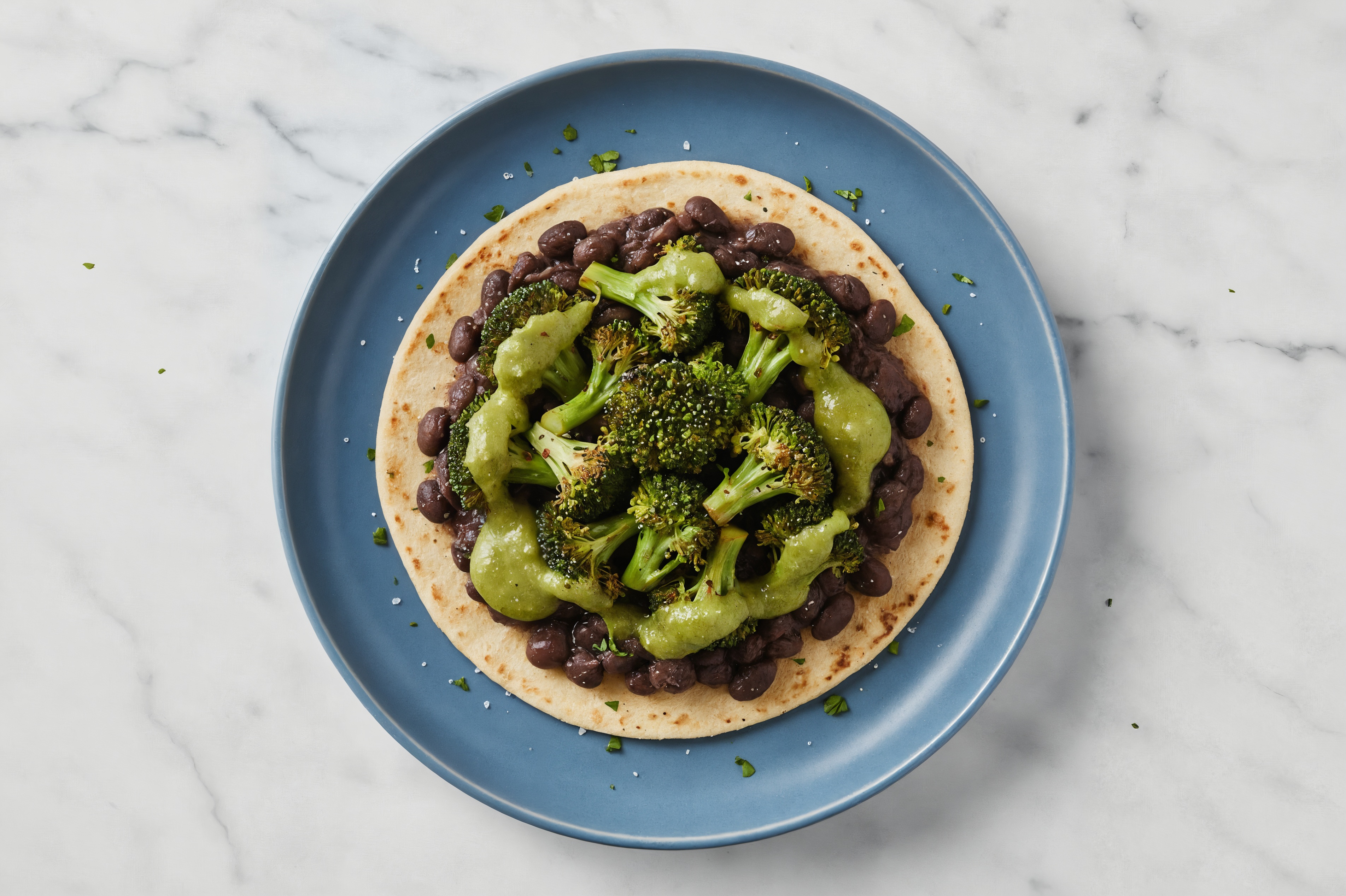 Spiced Black Bean + Green Chile Tostada