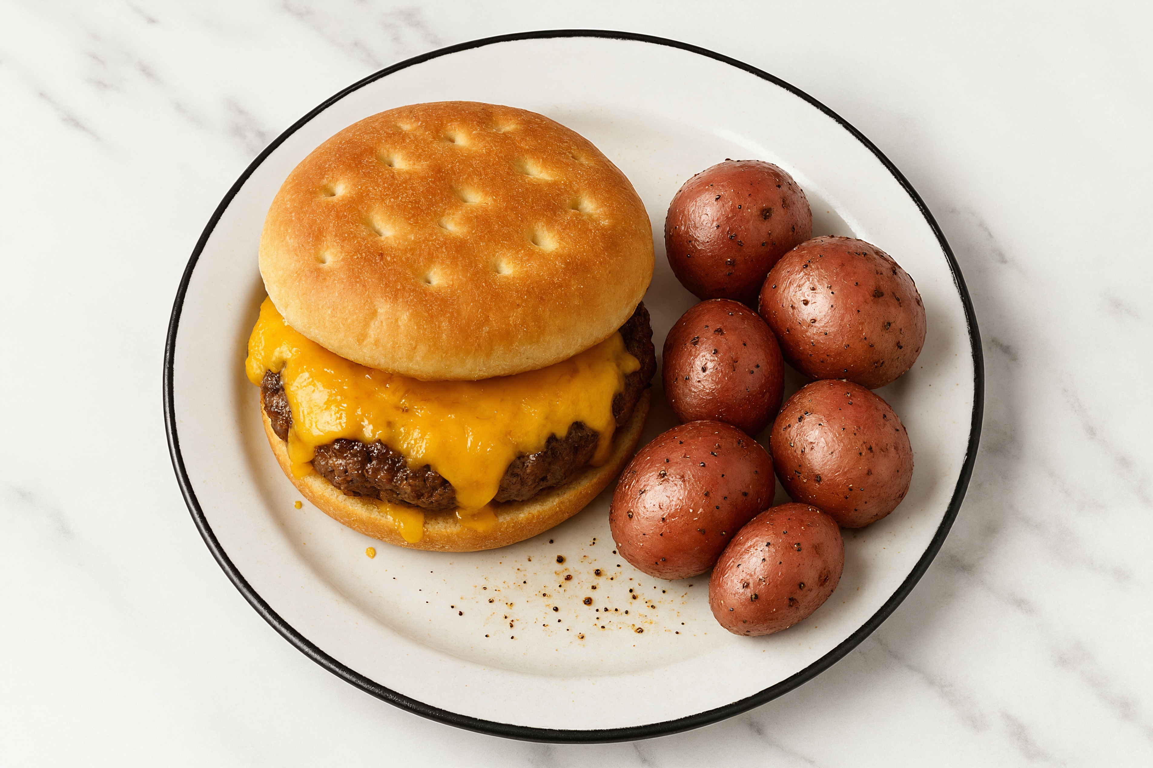  Juicy Bison Cheeseburger + Red Potatoes