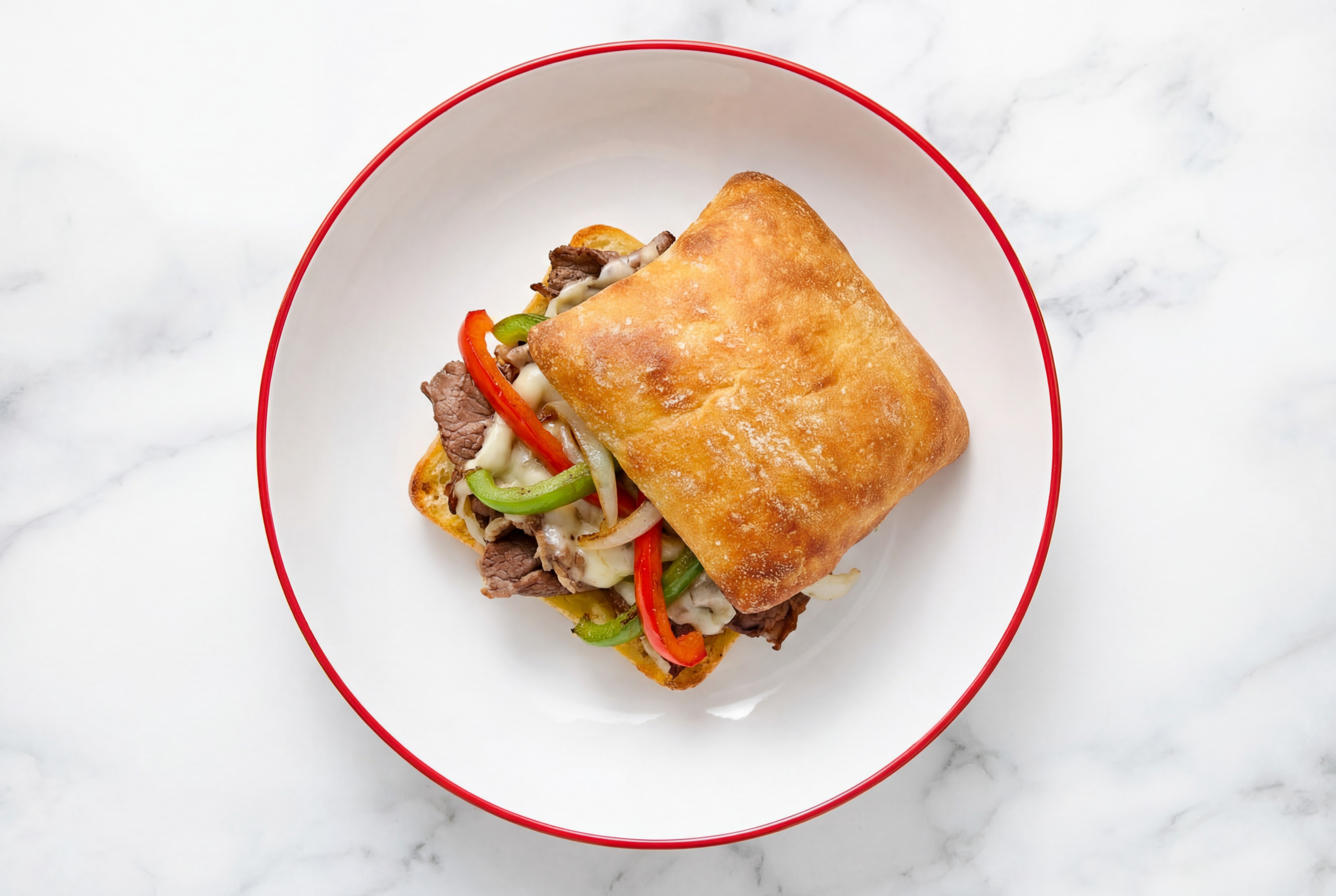 Rustic Philly Cheese Steak Sandwich with Sliced Mozzarella Cheese