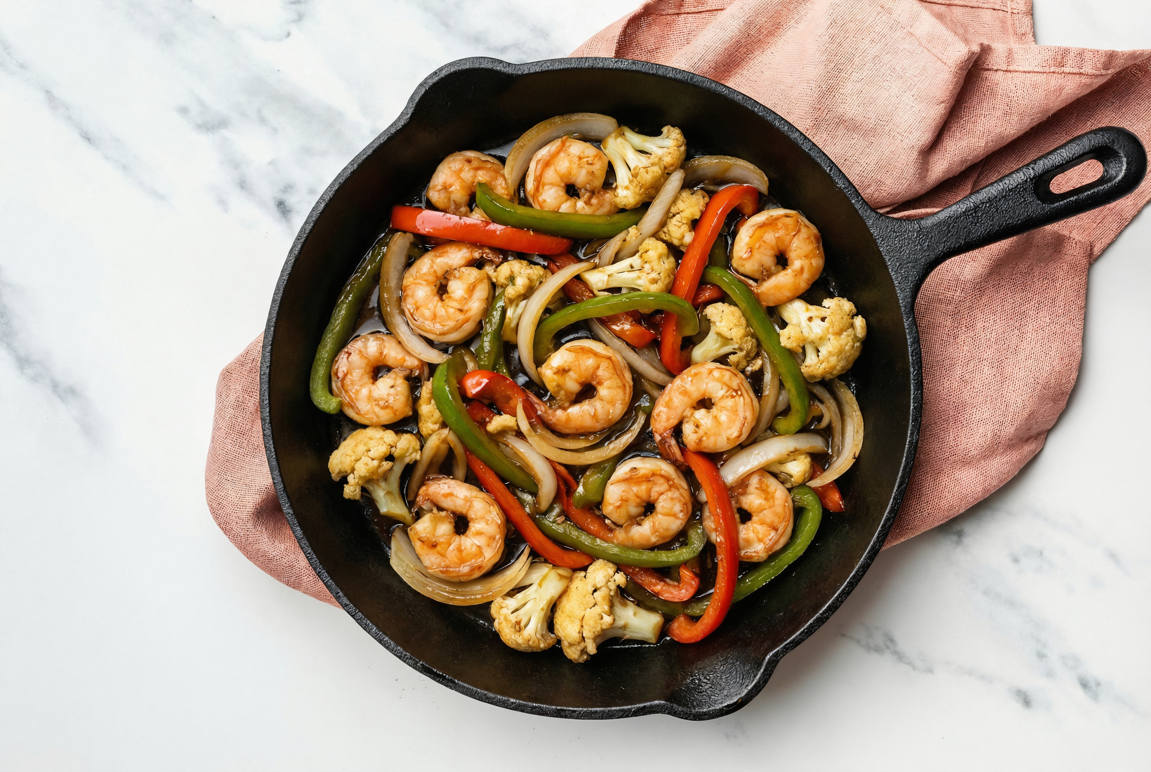 Japanese BBQ Shrimp Stir-Fry with Cauliflower & Peppers