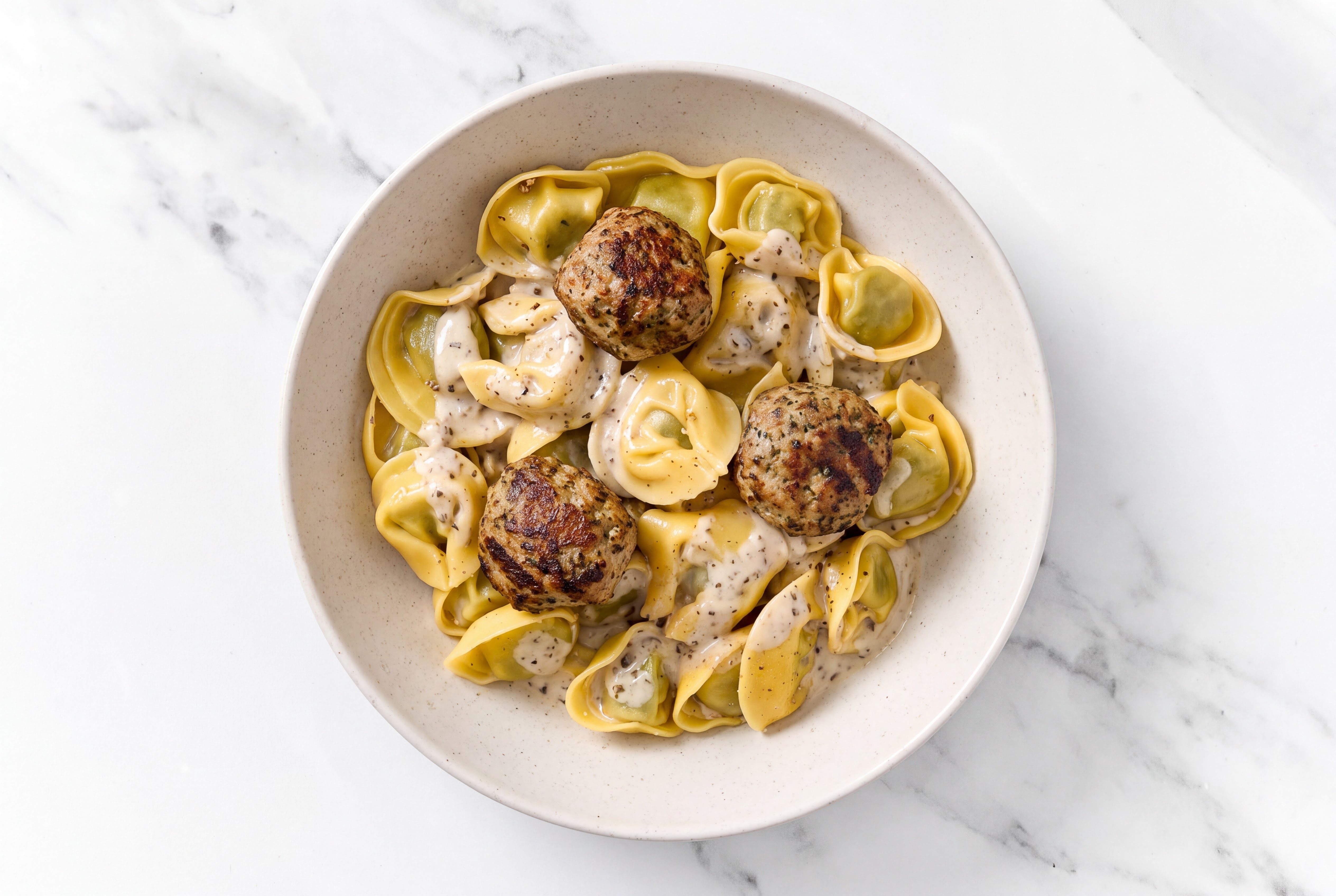 Truffle Tortellini with Cooked + Seasoned Turkey Meatballs