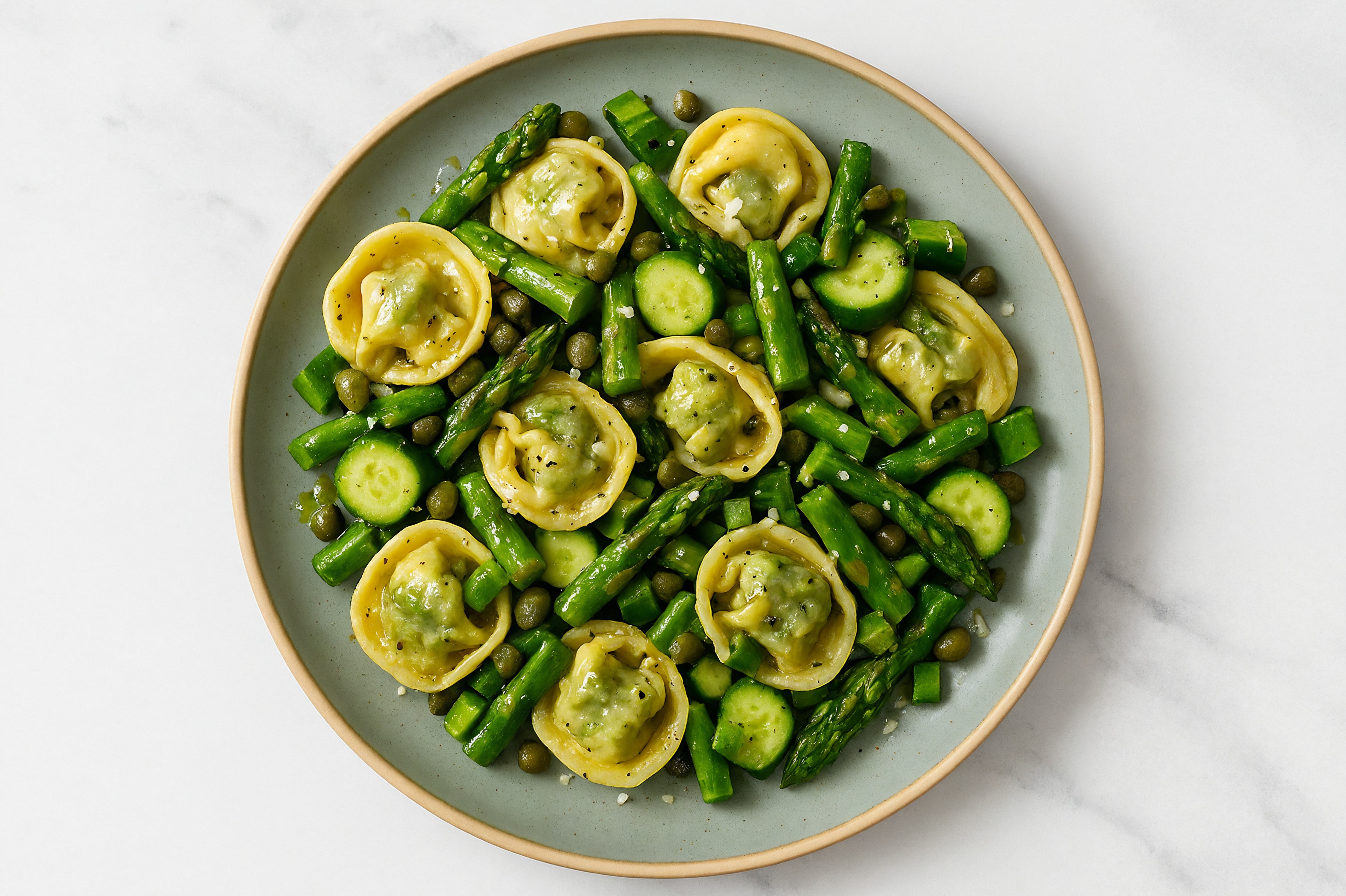 Lemon Caper Tortellini Salad with Grated Parmesan Cheese