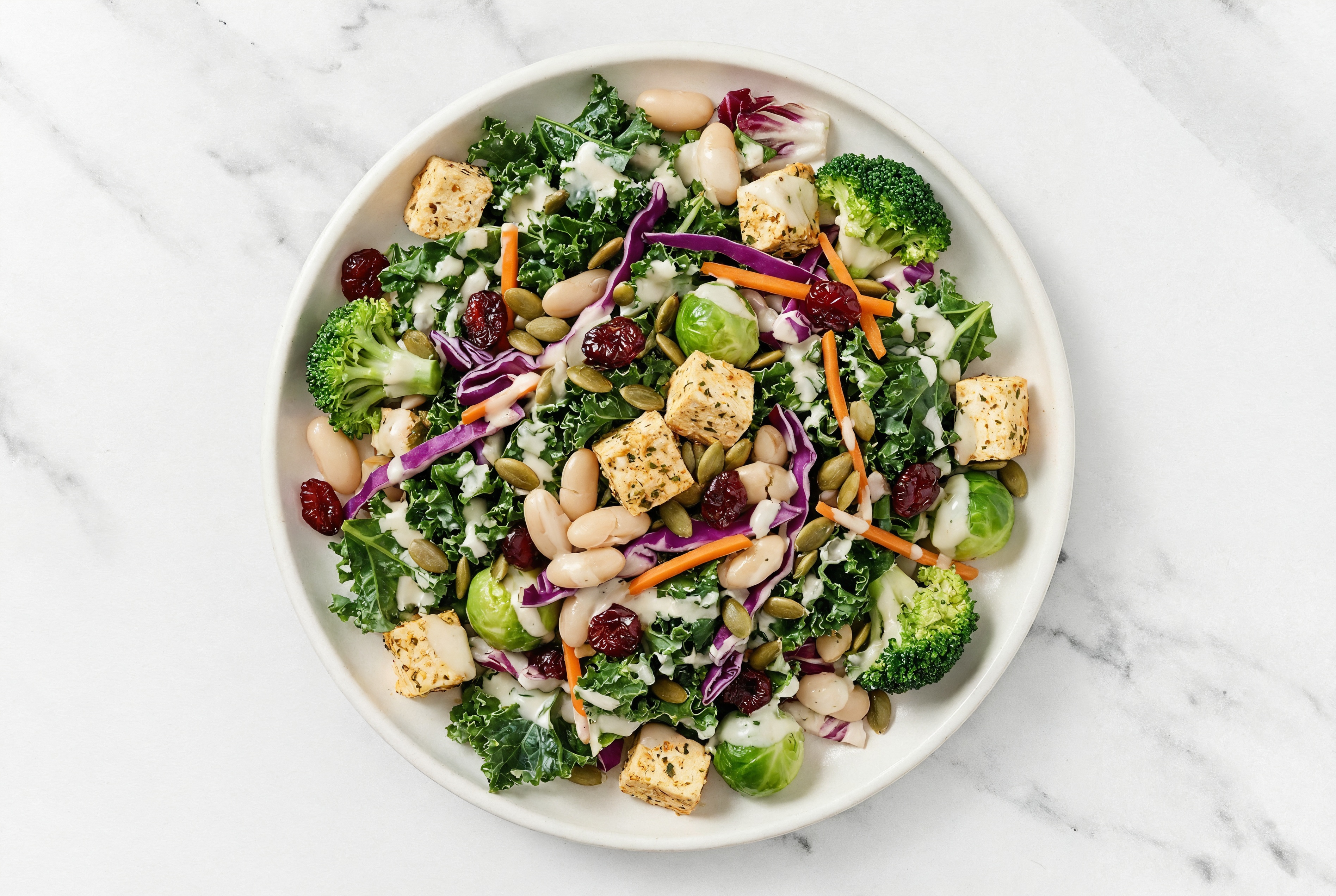 Tofu + Cannellini Bean Sweet Kale Salad