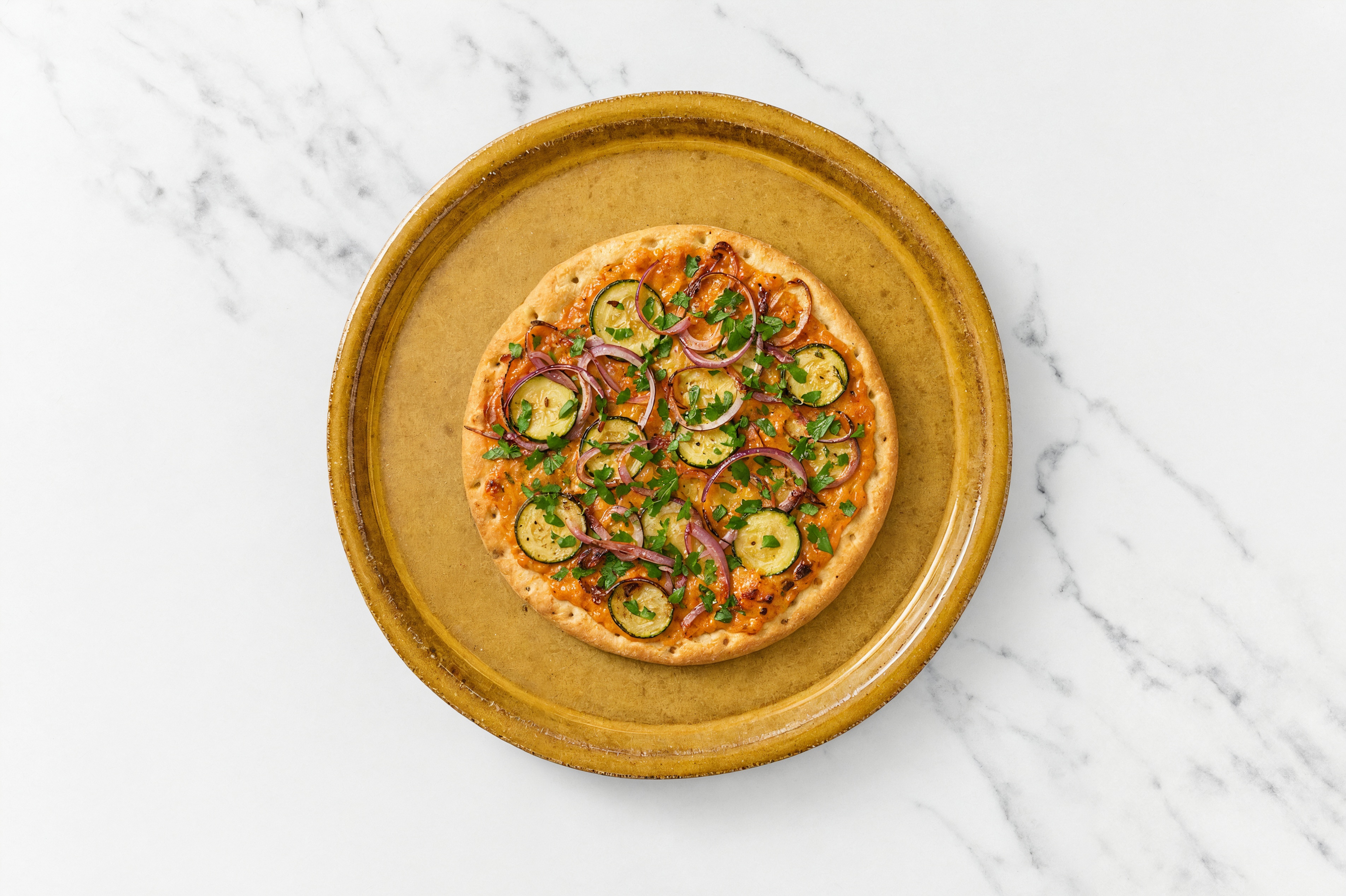 Herby Creamy Tomato Veggie Flatbread with Zucchini