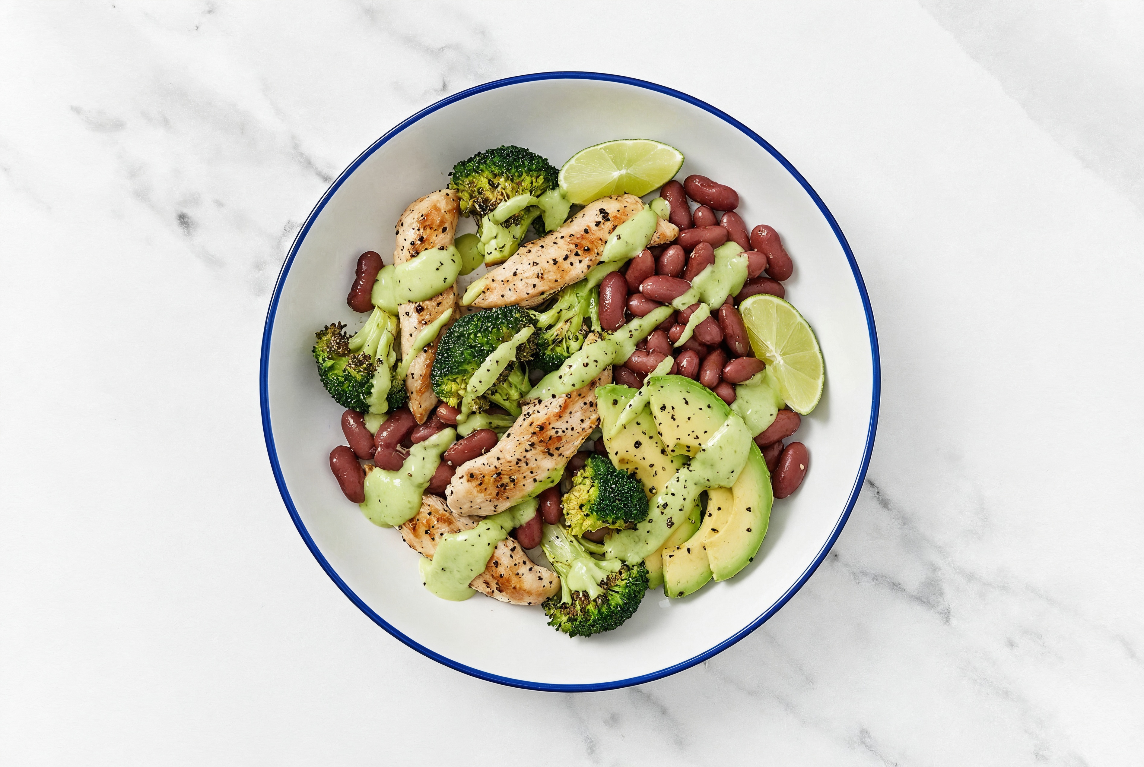 Chicken + Kidney Beans Bowl with Avocado Lime Dressing