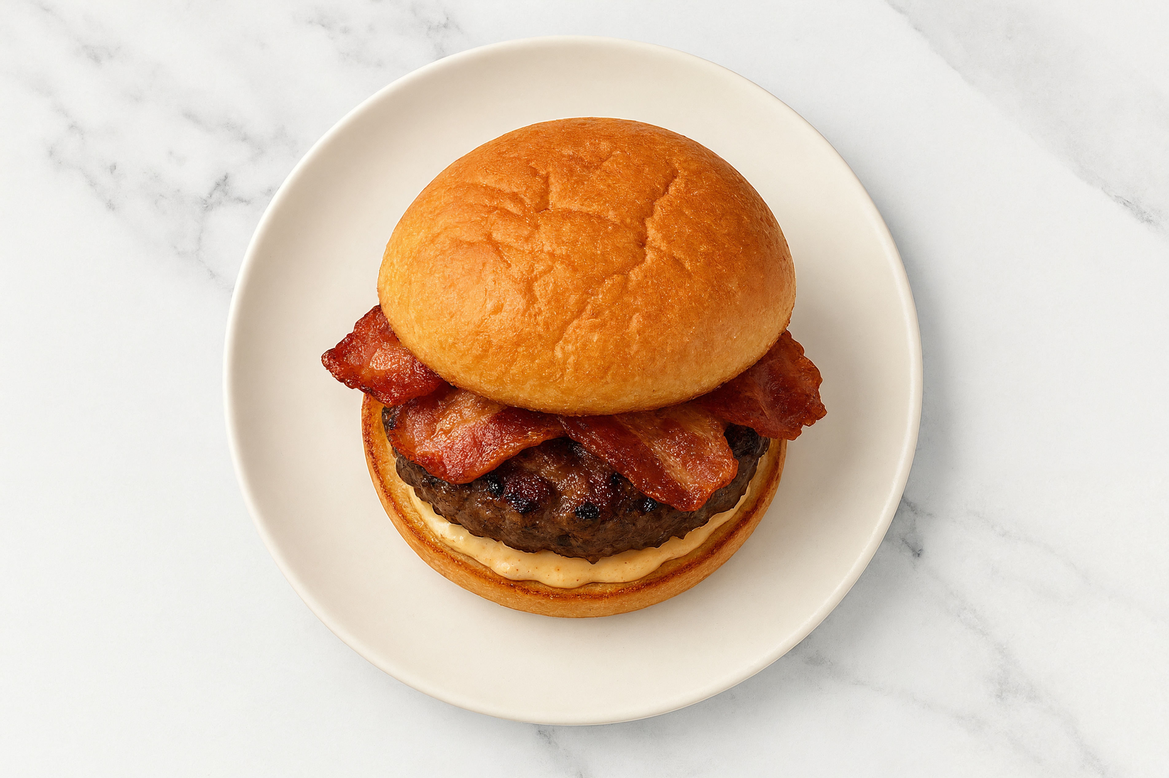 Applewood Smoked Pork Bacon Wagyu Beef Burger on GF Bun with Buffalo Ranch