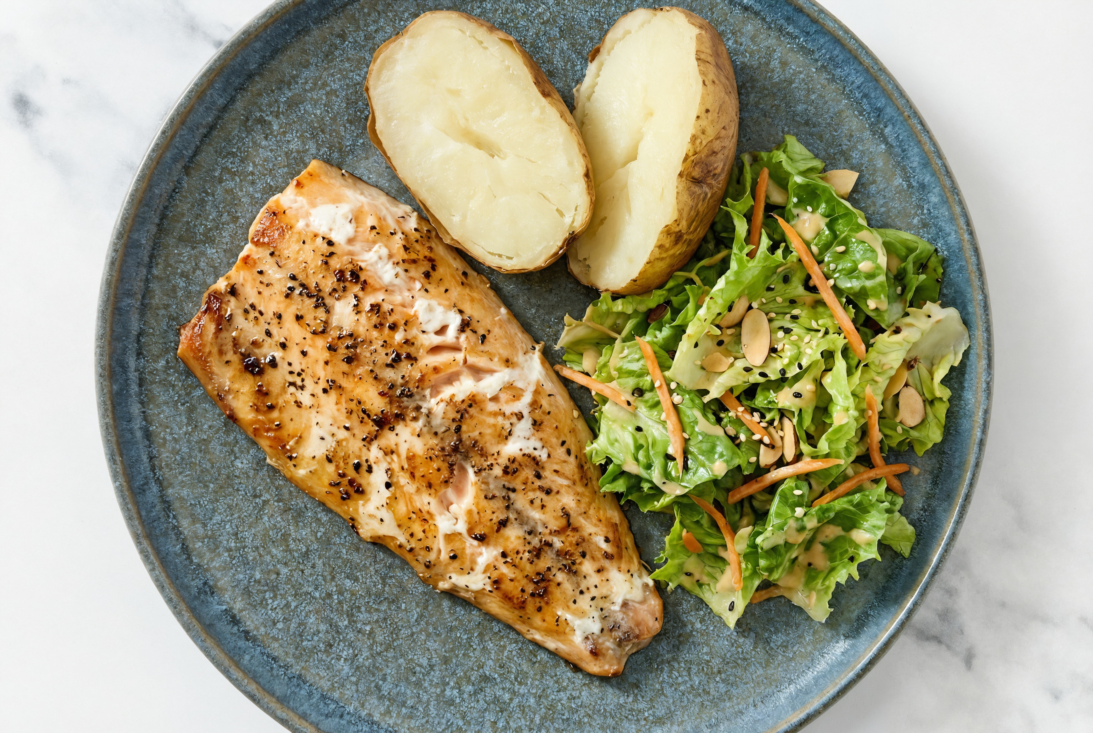 Roasted Honey Herb Steelhead Trout with Chopped Salad with Little Gem Miso Ginger Salad Kit