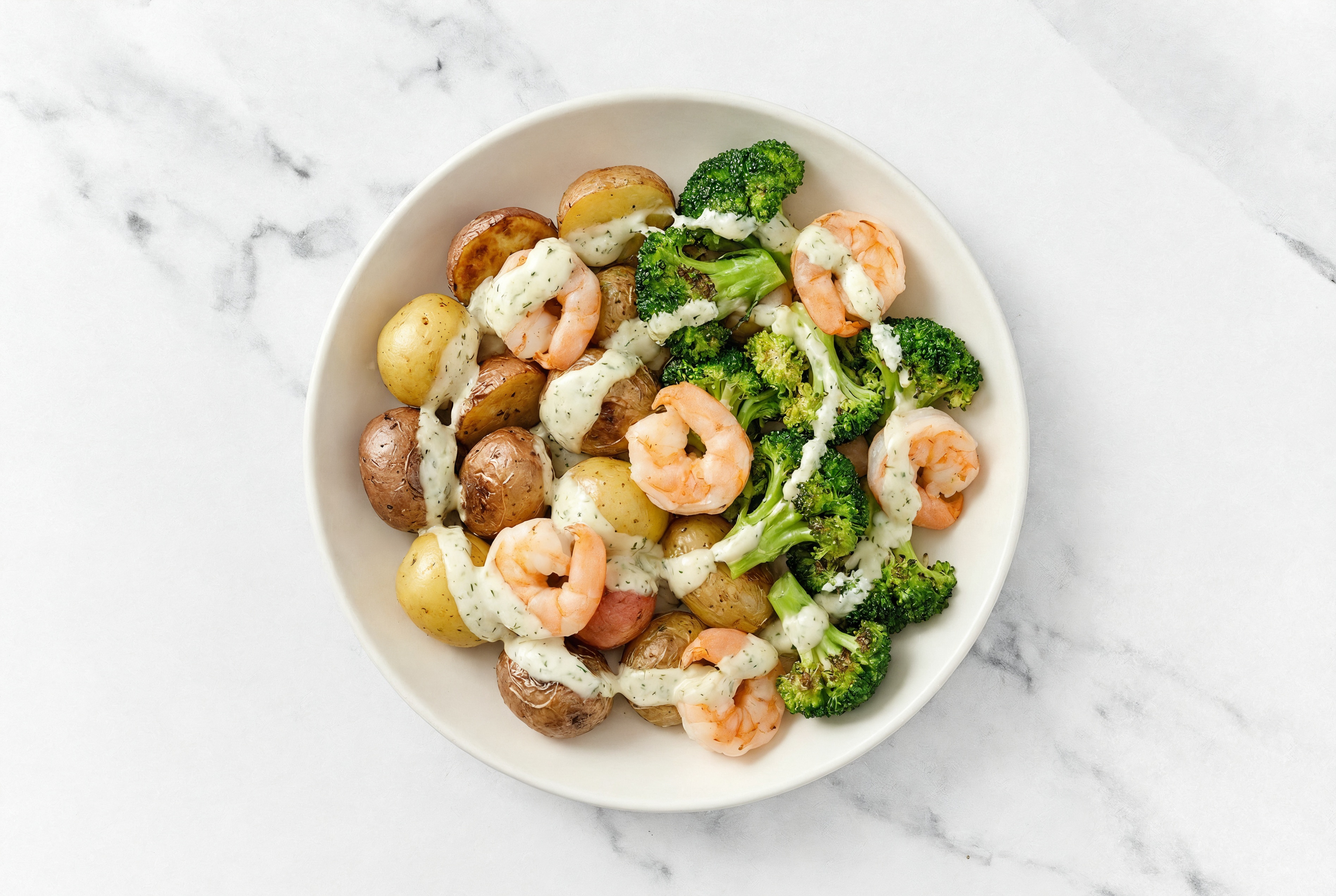 Dill Shrimp + Broccoli Potato Bowl