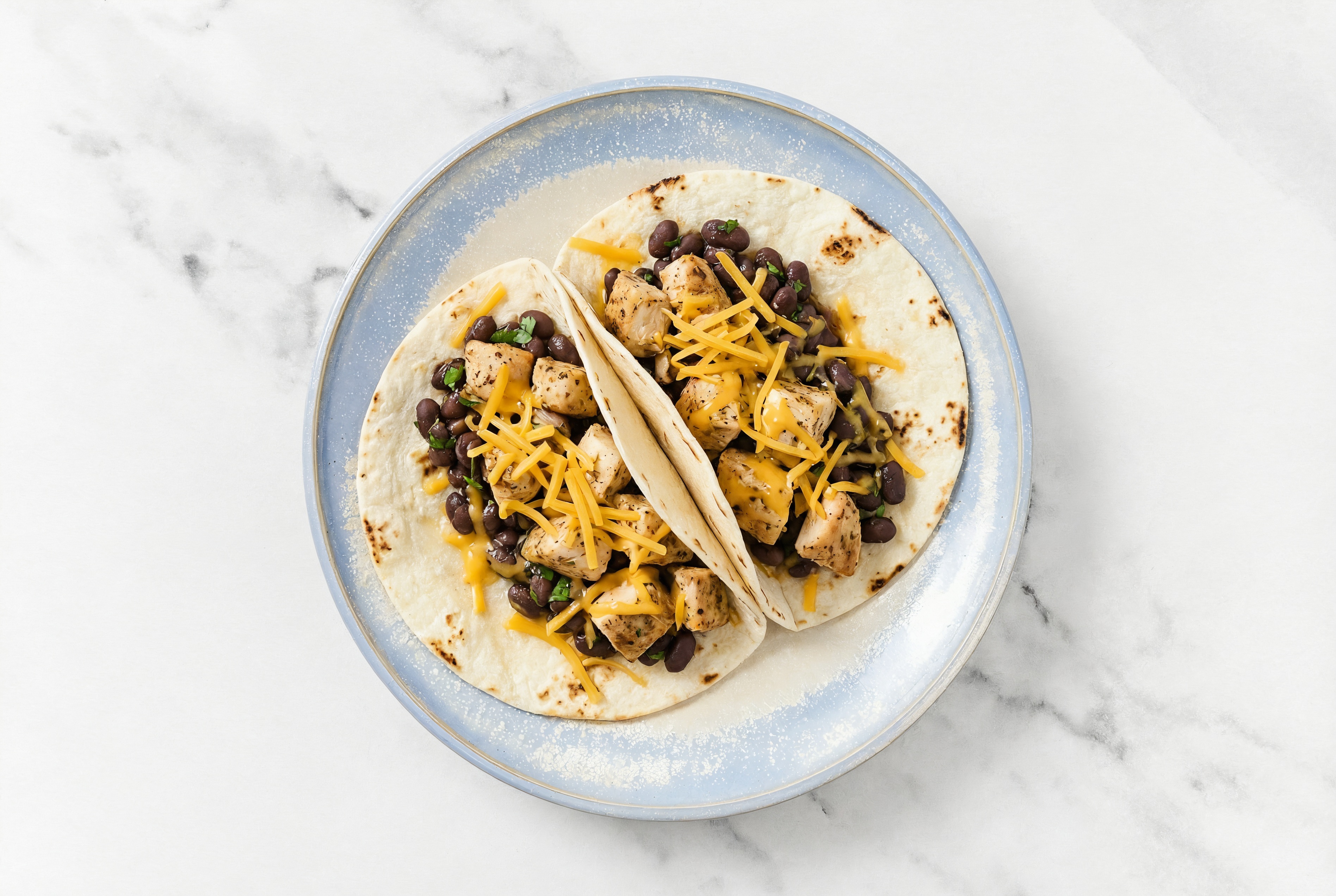  Garlic Chicken Tacos with Cheddar Cheese & Spiced Beans