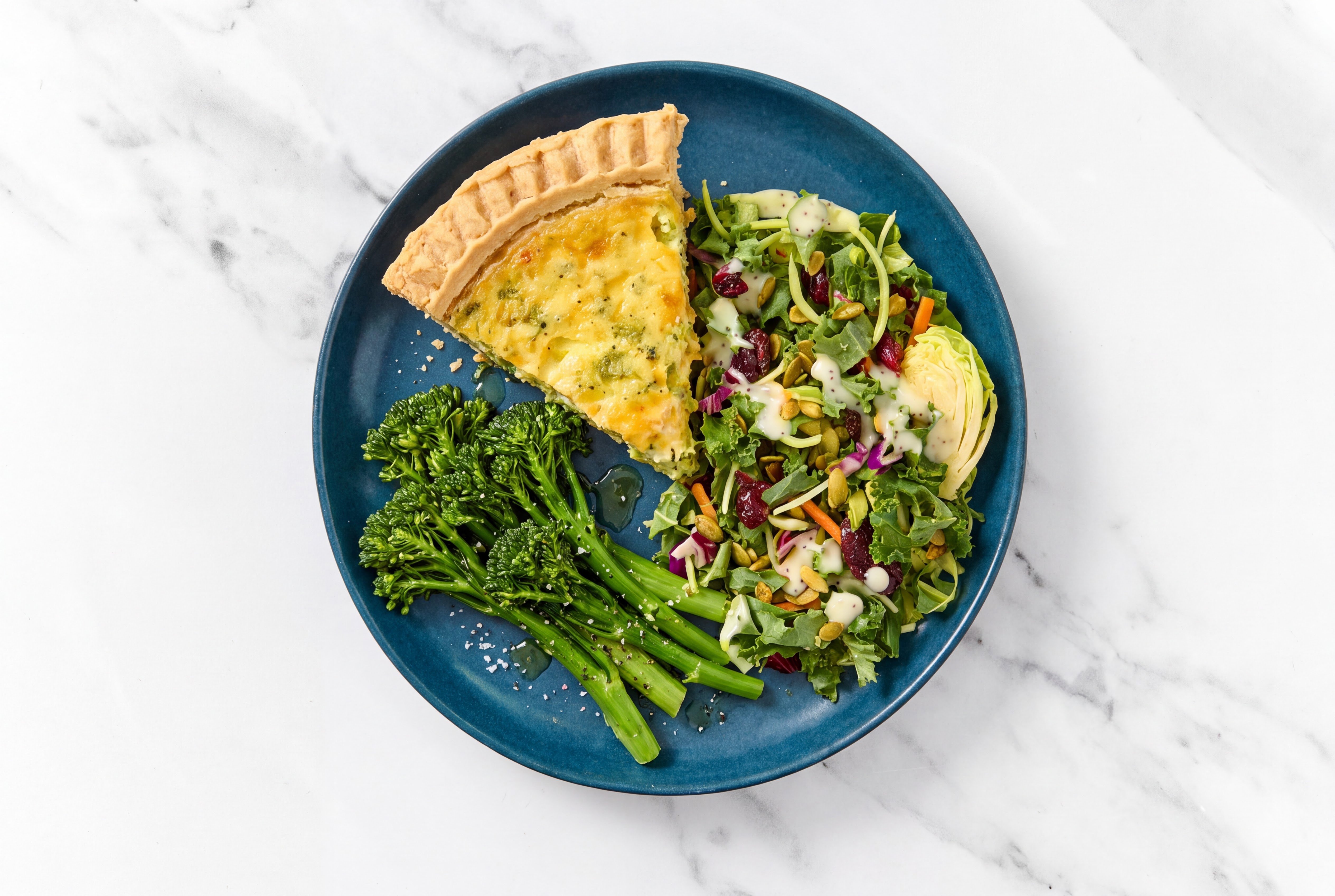 Broccoli & Cheddar Quiche with Baby Broccoli & Kale Salad