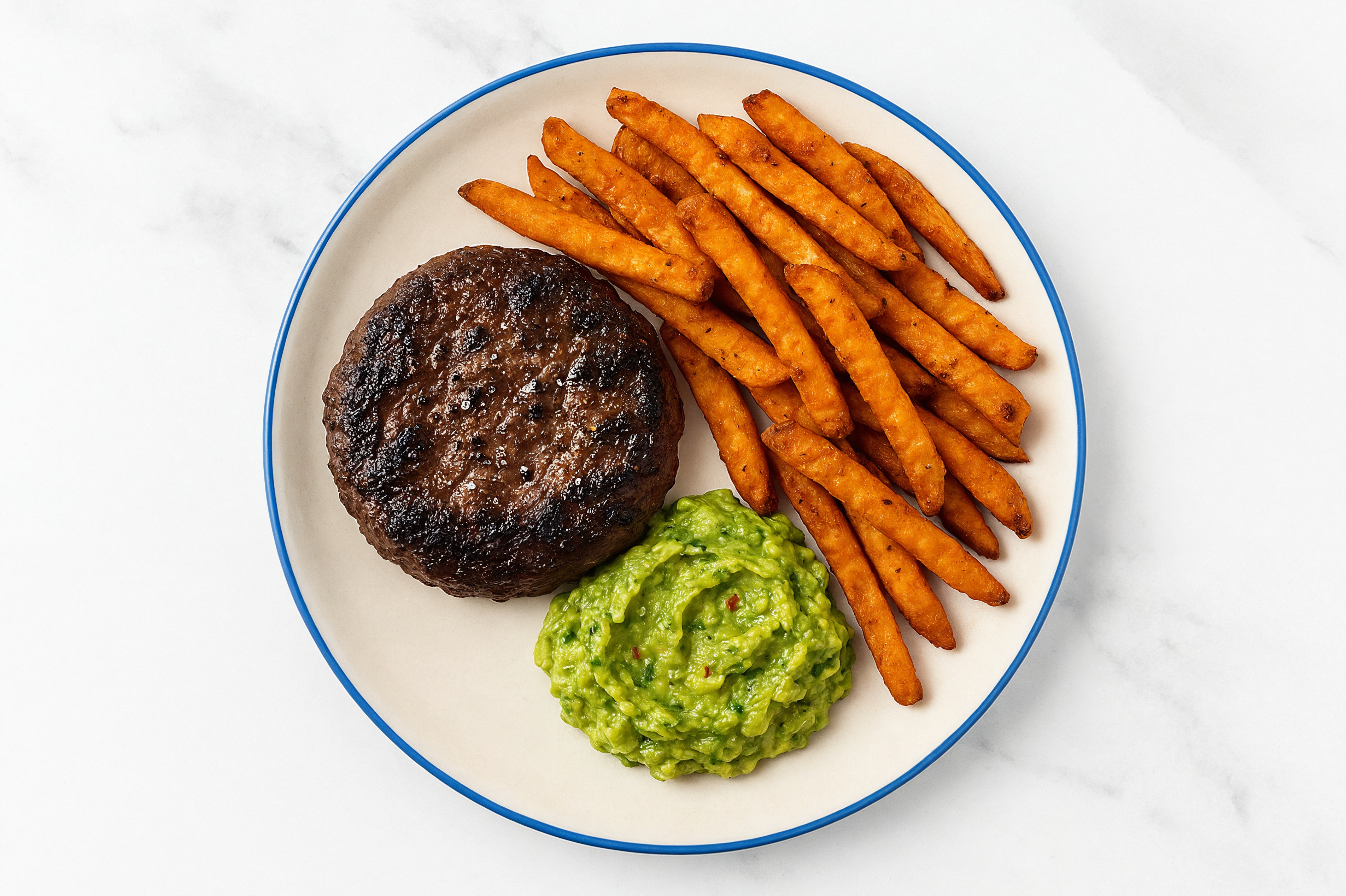 Guacamole Wagyu Patties with Sweet Potato Fries
