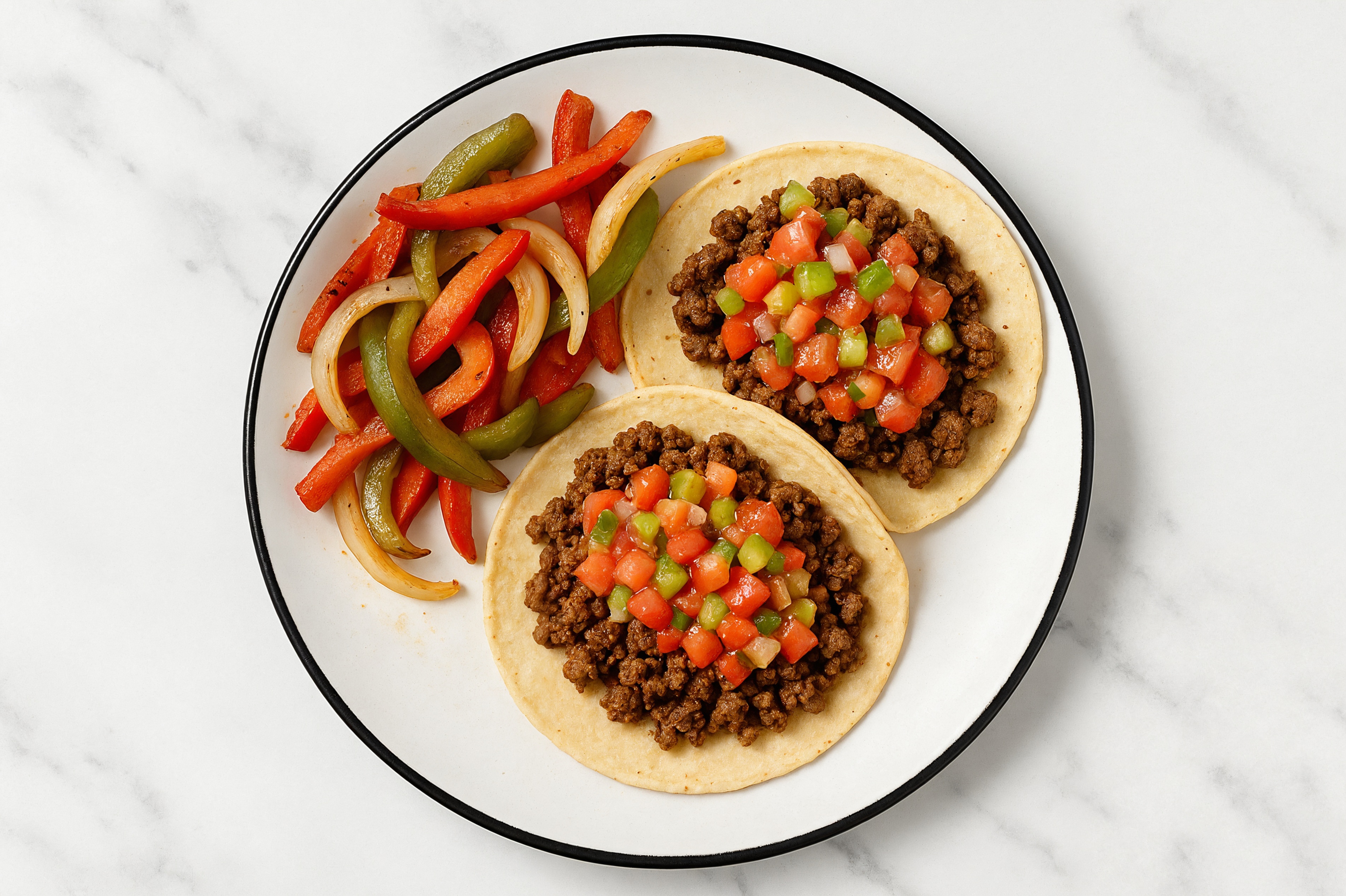 Herby Ground Beef Tacos with Fresh Salsa + Fajita Veggies