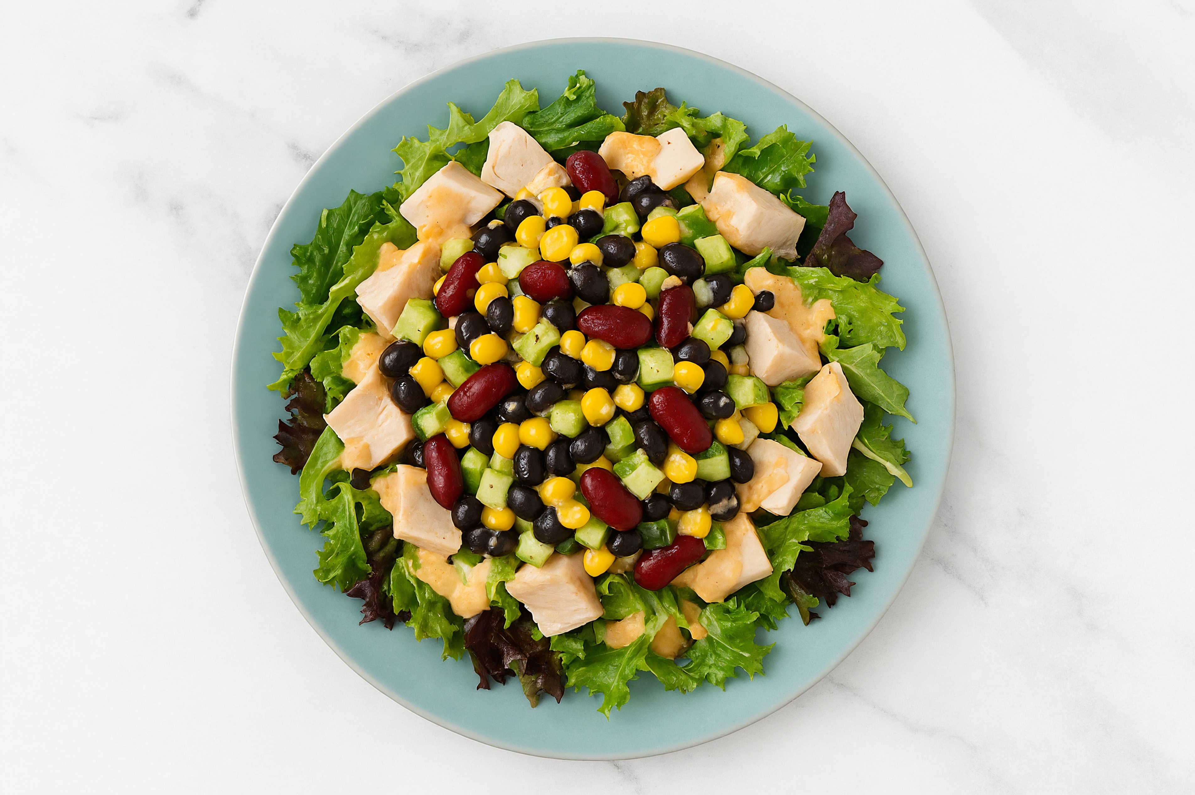 Buffalo Ranch Spring Mix Salad with Sliced Turkey & Black Beans