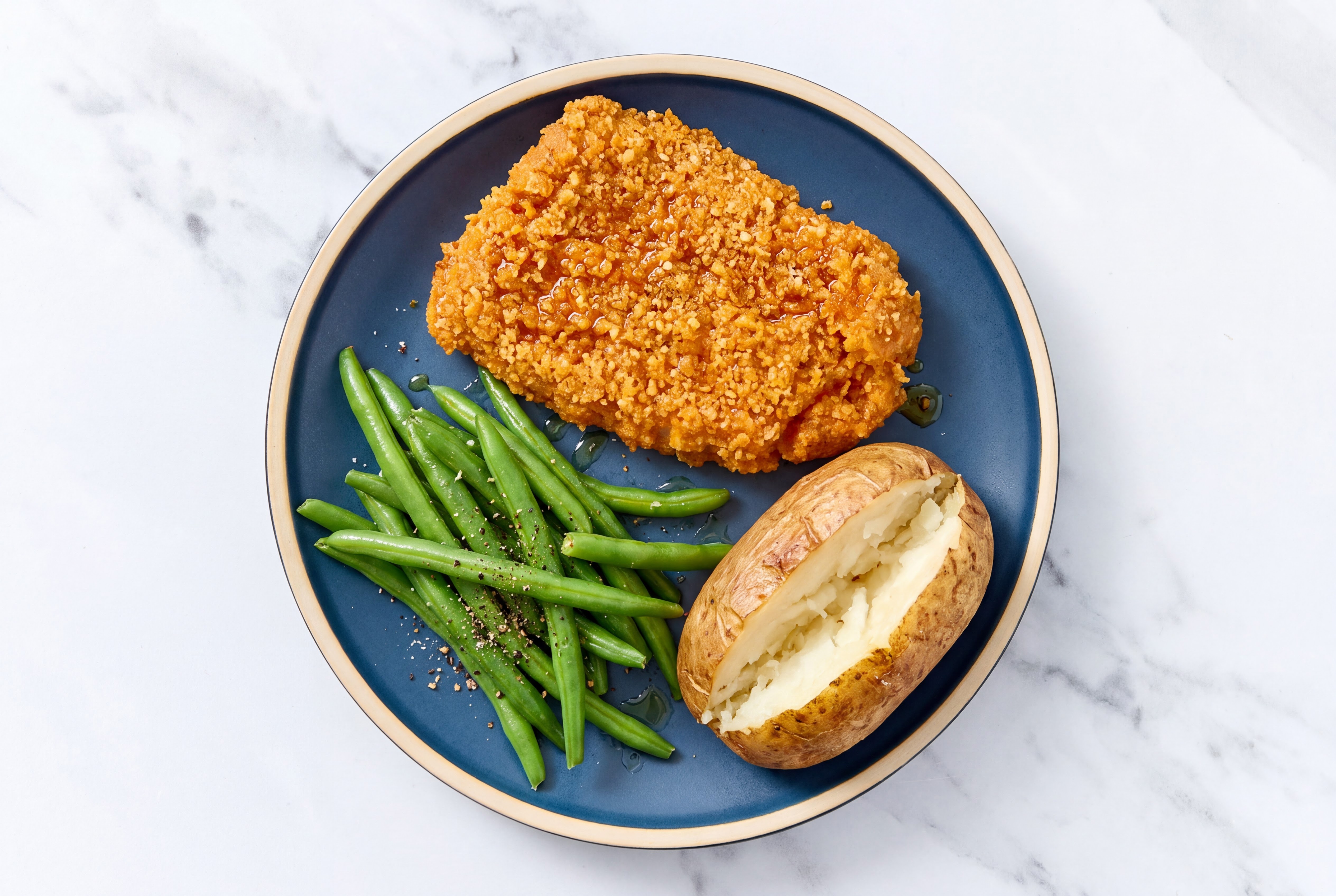 Hot Honey Breaded Chicken Cutlet with Organic Green Beans & Russet Potato