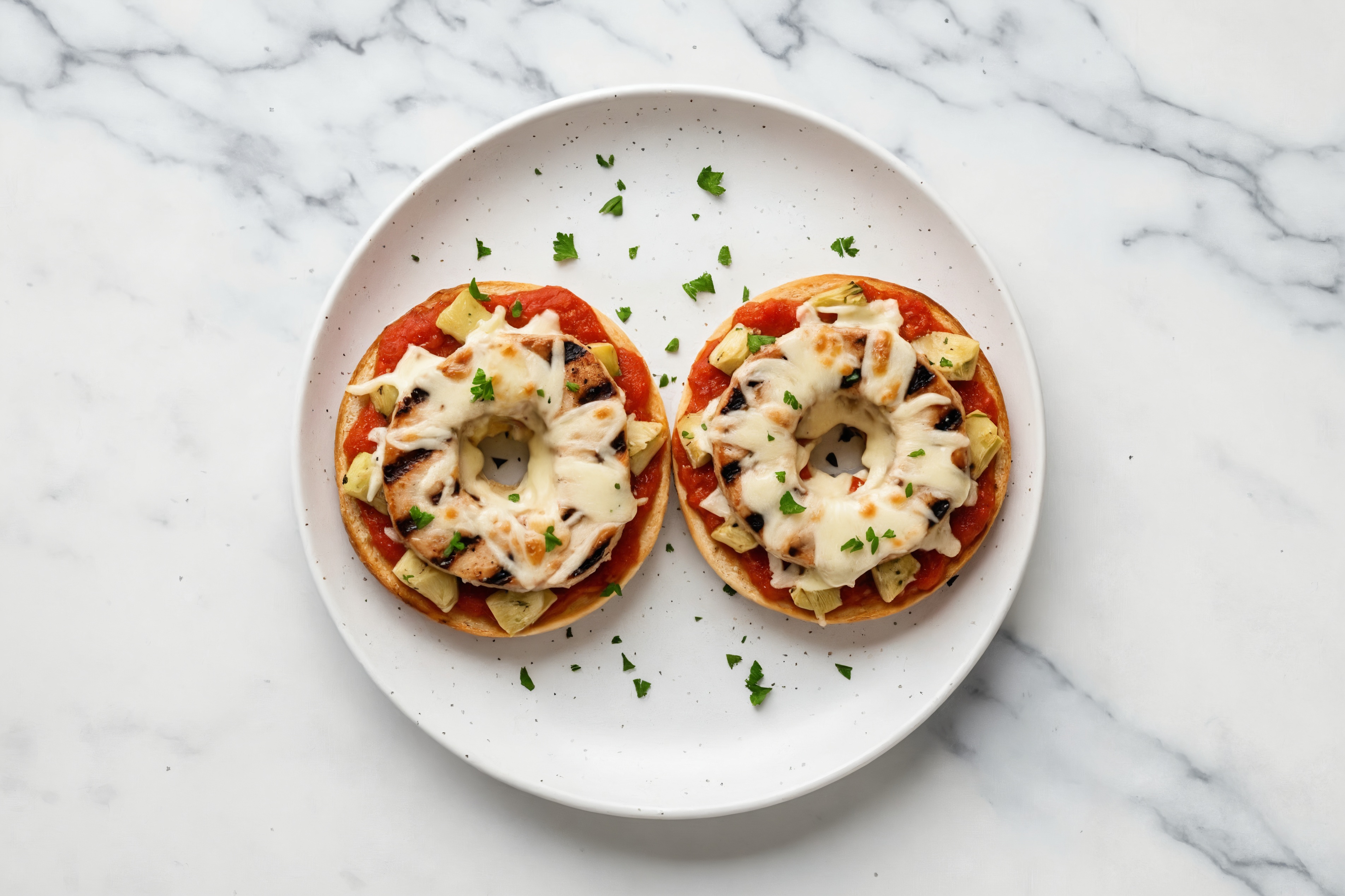 Classic Pork + Artichoke Pizza Gluten-Free Plain Bagels with Parsley