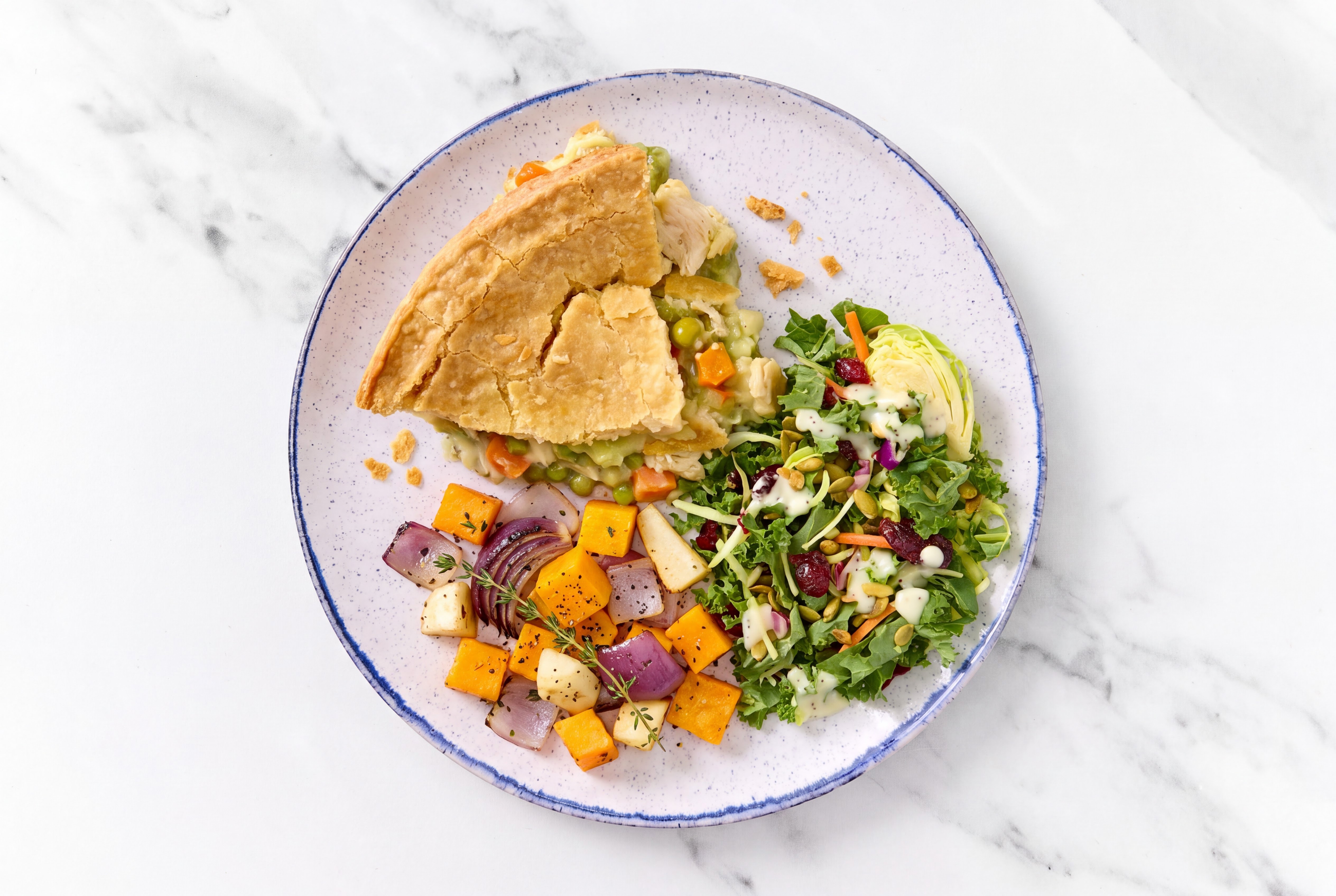Chicken Pot Pie with Roasting Veggies & Kale Salad