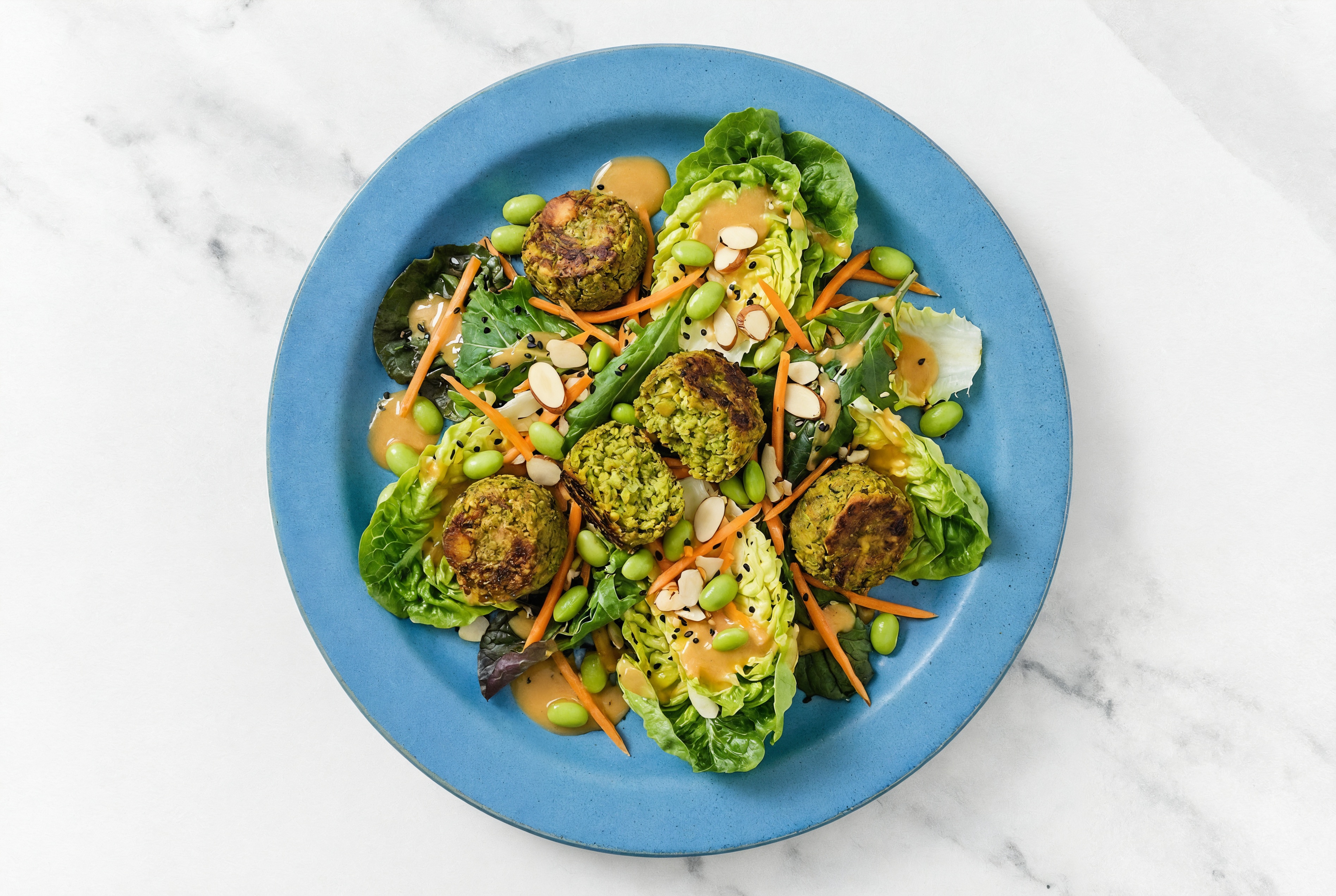 Sweet Poppyseed Edamame + Falafel Salad with Little Gem Miso Ginger Salad Kit