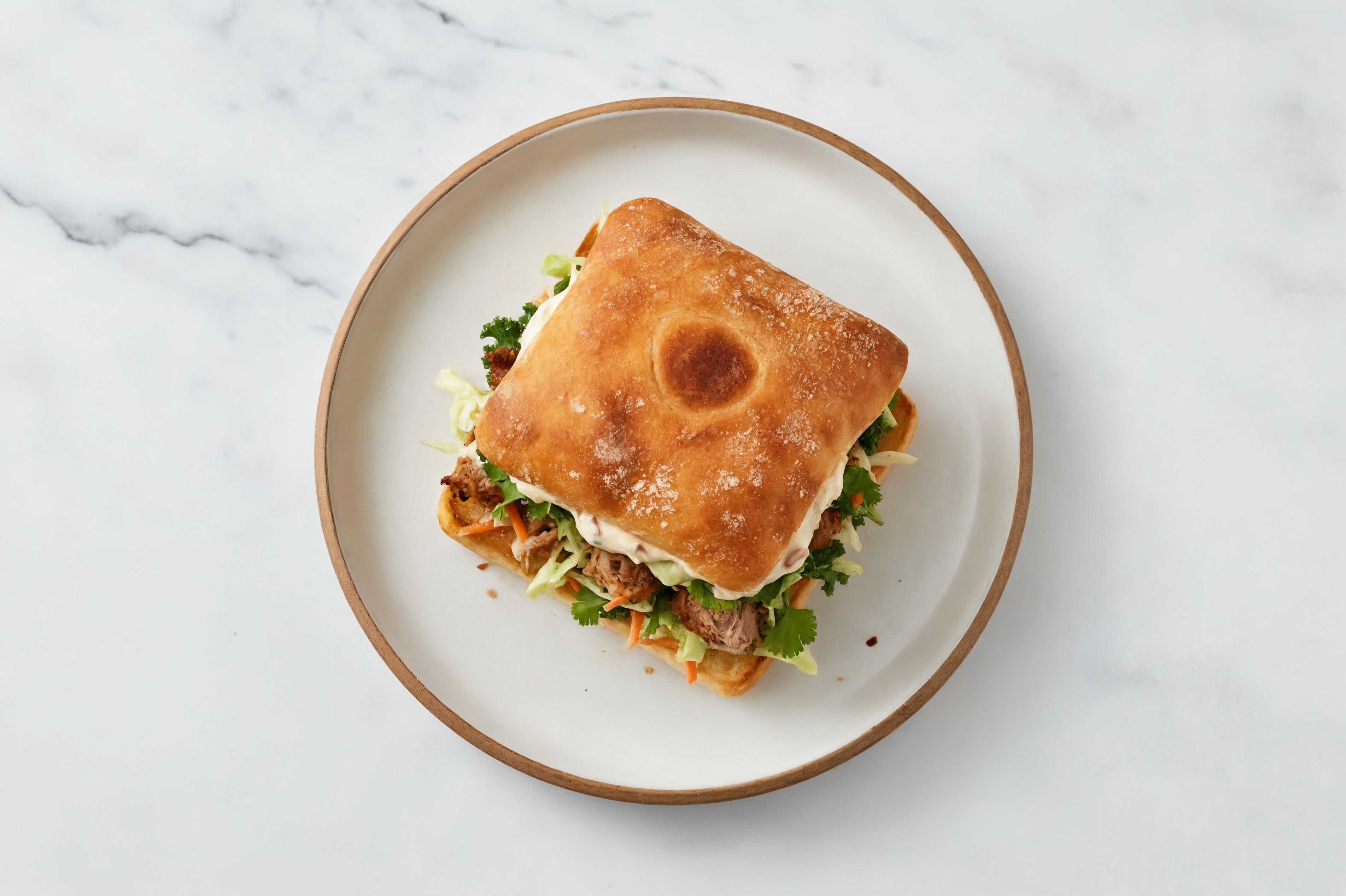 Bang Bang Pork Sandwich on Ciabatta with Superblend + Cilantro