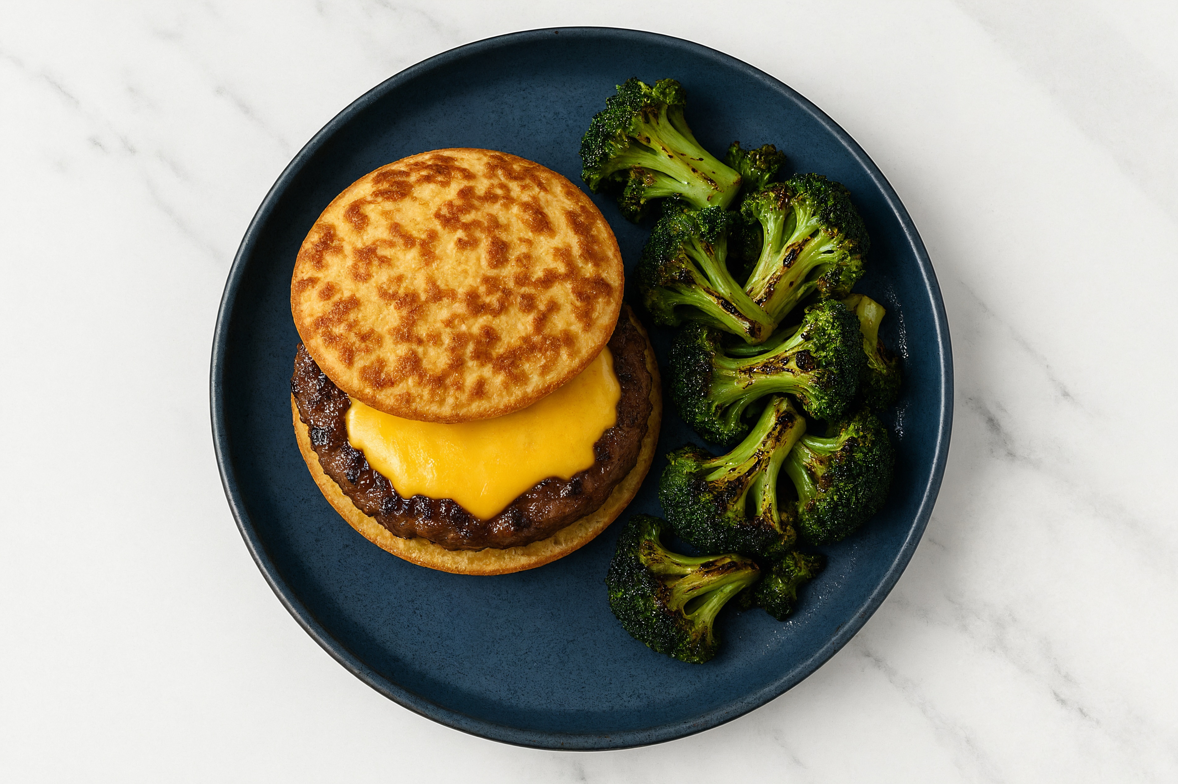  All-American Cheeseburger on Cauli-Bun with Wagyu Beef Patties