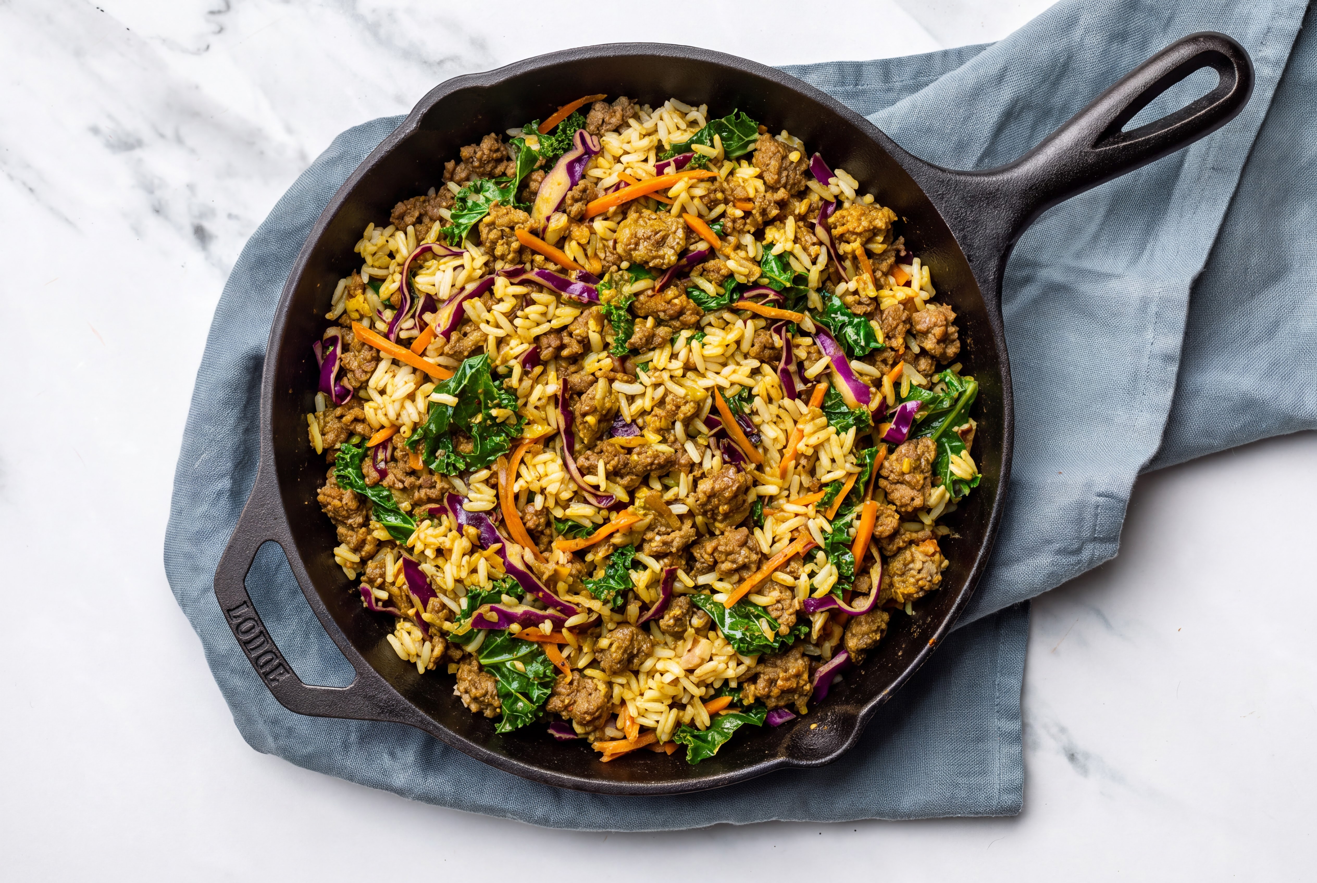 Curry Rainbow Veggie + Ground 93/7 Lean Beef Stir-Fry