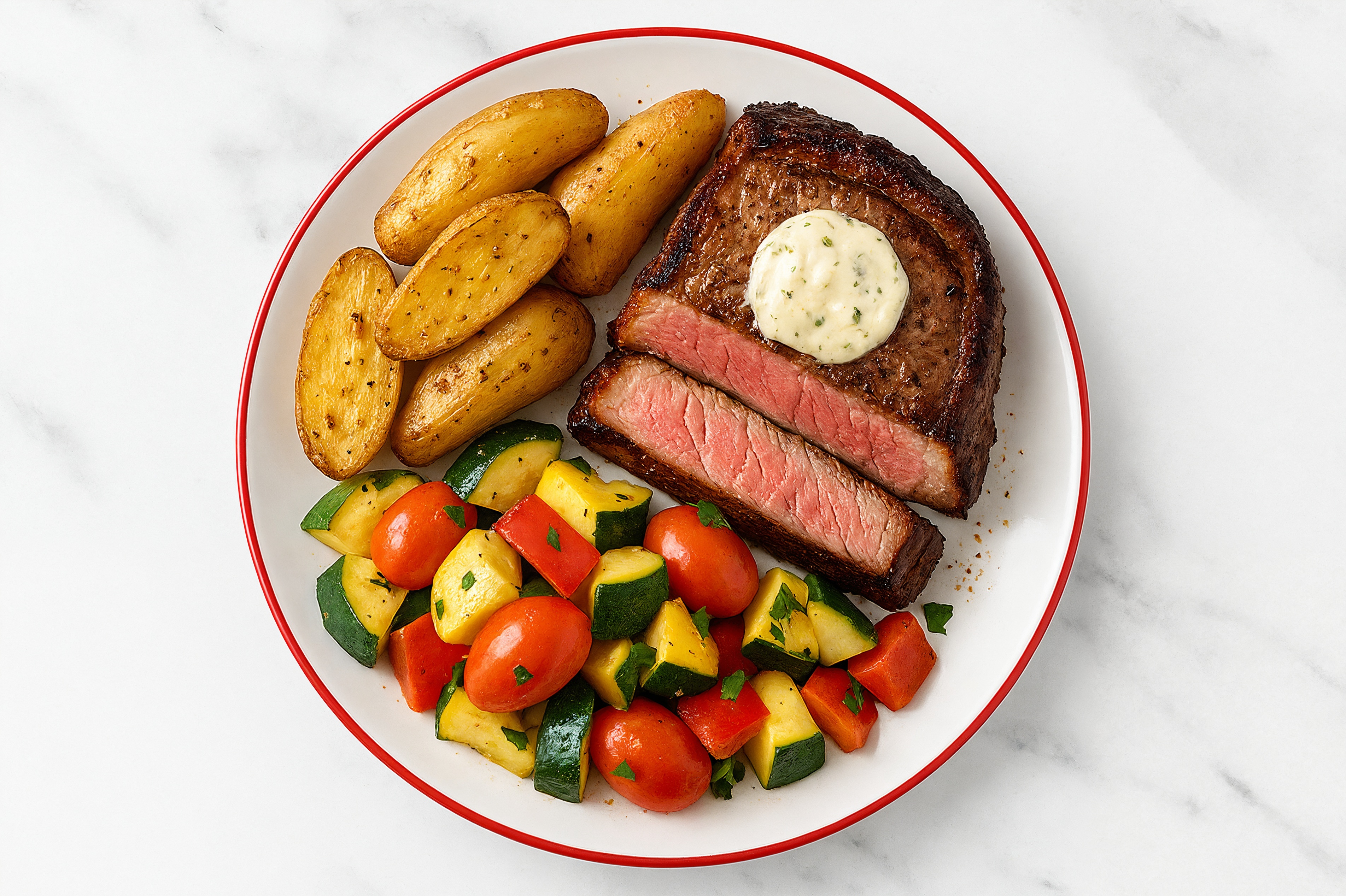 Garlic NY Strip Steak + Summer Veggies