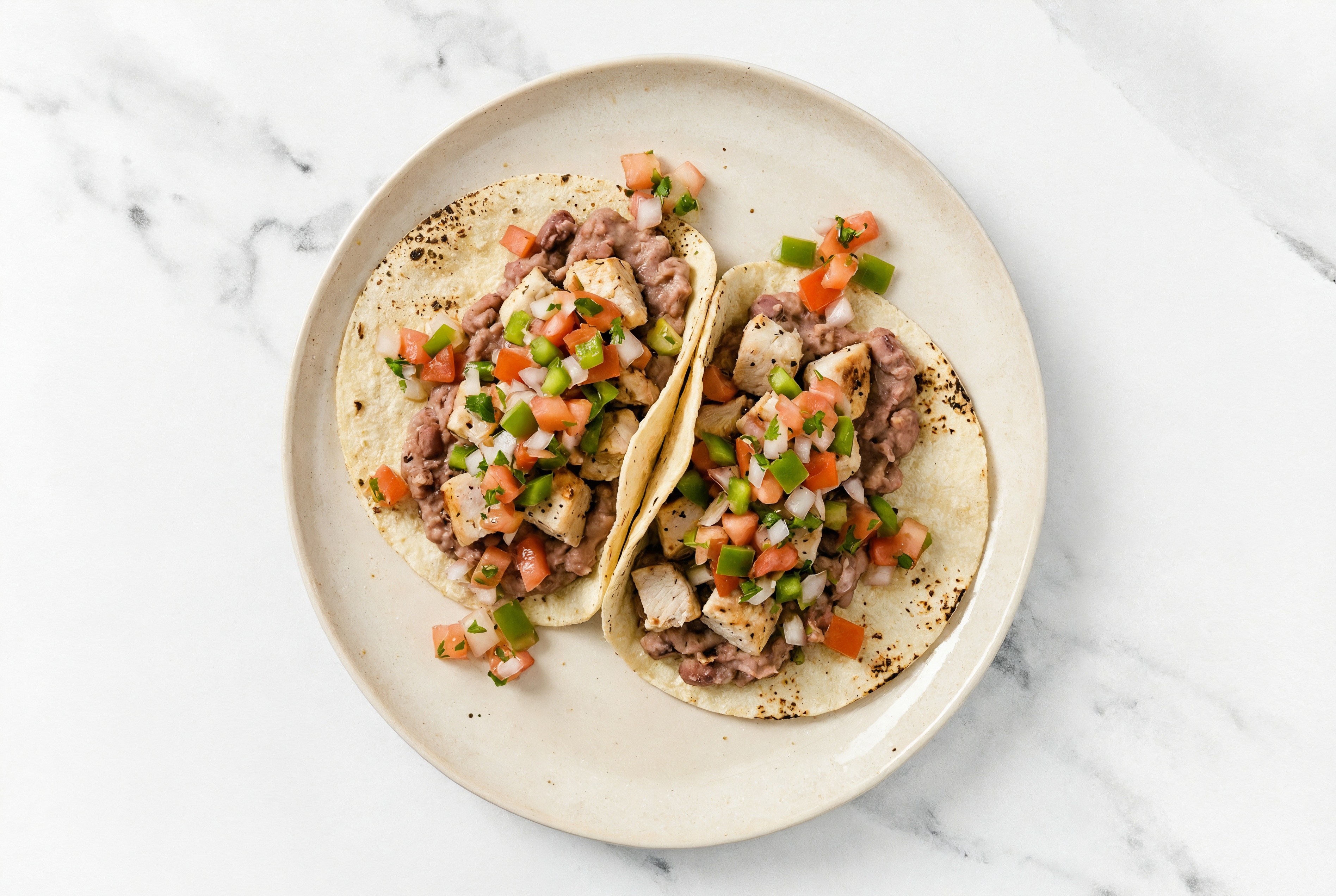 Hearty Garlic Turkey Tacos with Fresh Salsa & Refried Red Beans