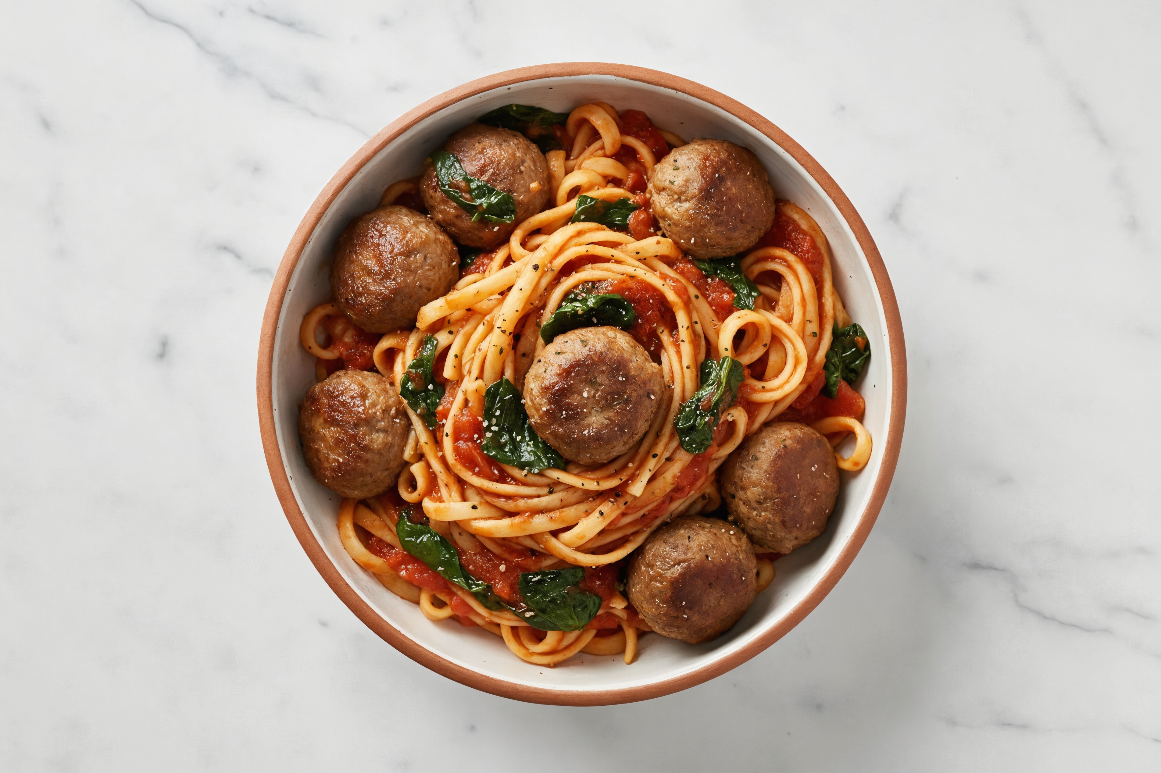 Marinara Meatball Linguine with Spinach