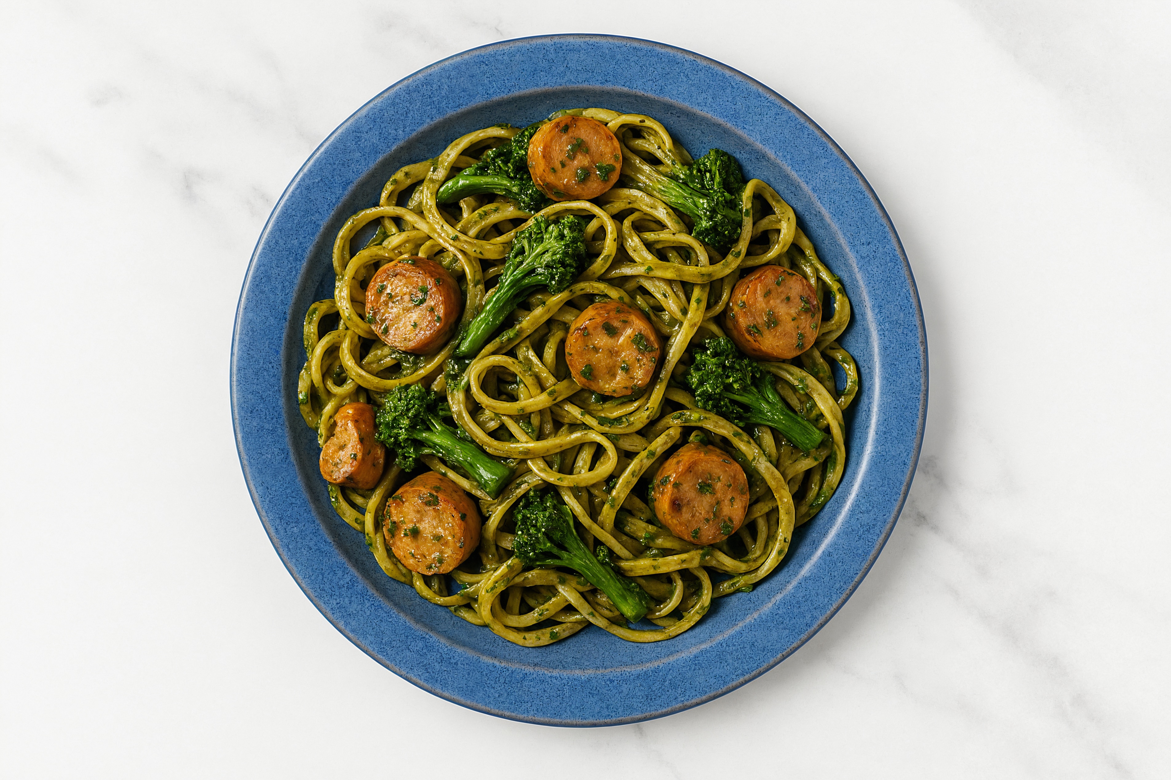 Italian Sausage + Broccoli Pesto Linguine