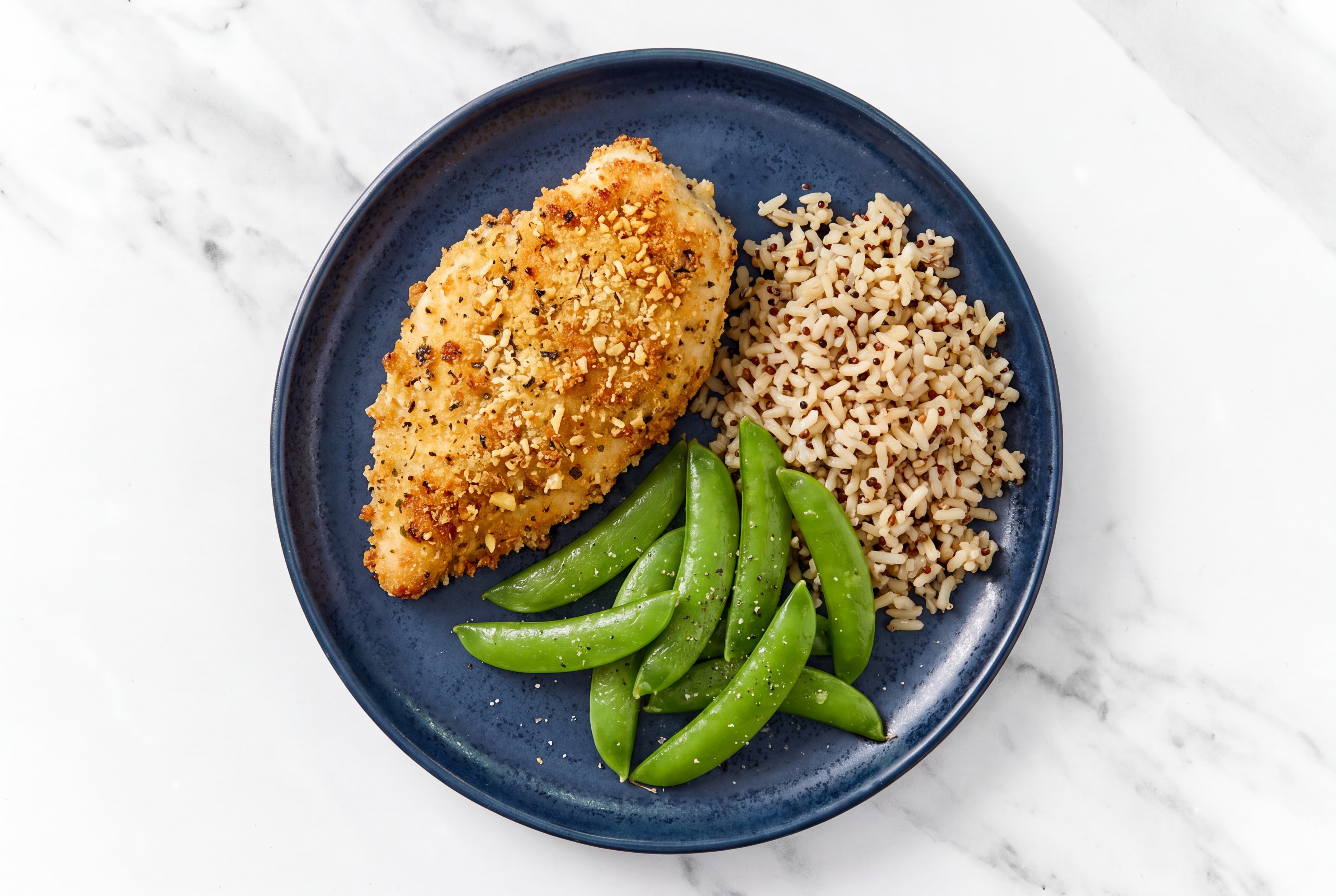 Parmesan Breaded Chicken Cutlet with Snap Peas & Brown Rice