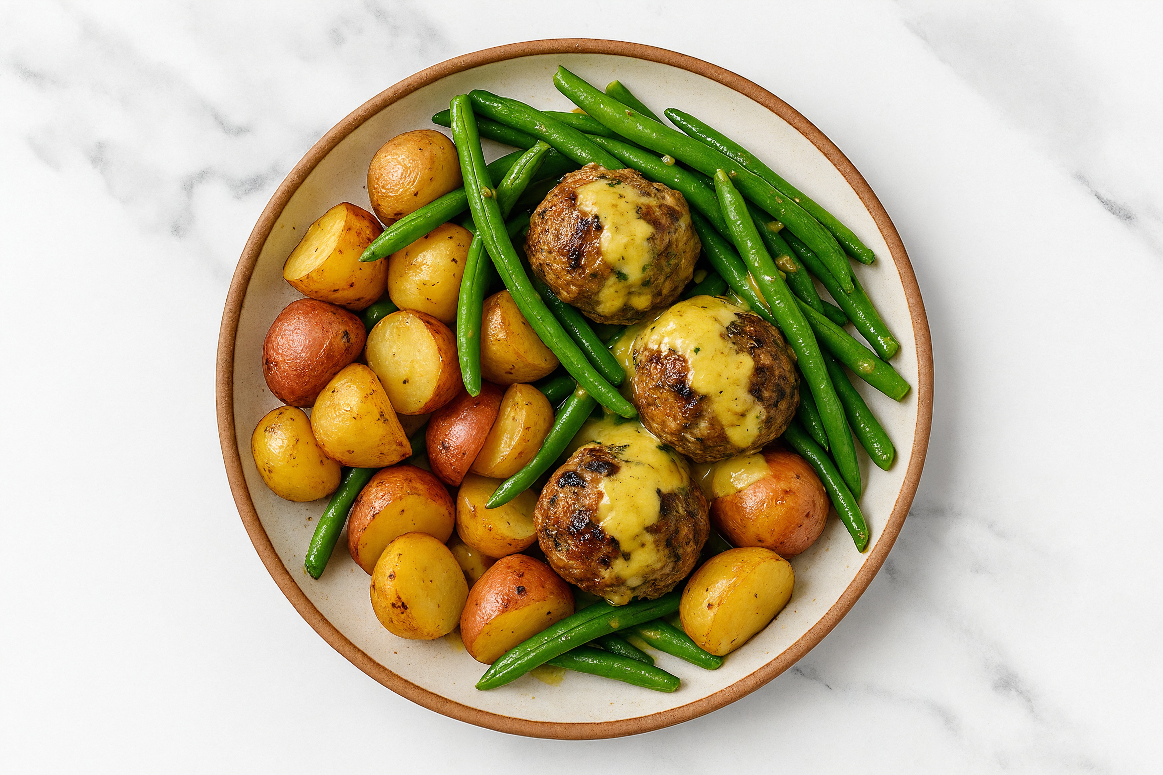 Easiest Honey Mustard Cooked + Seasoned Turkey Meatballs + Potatoes