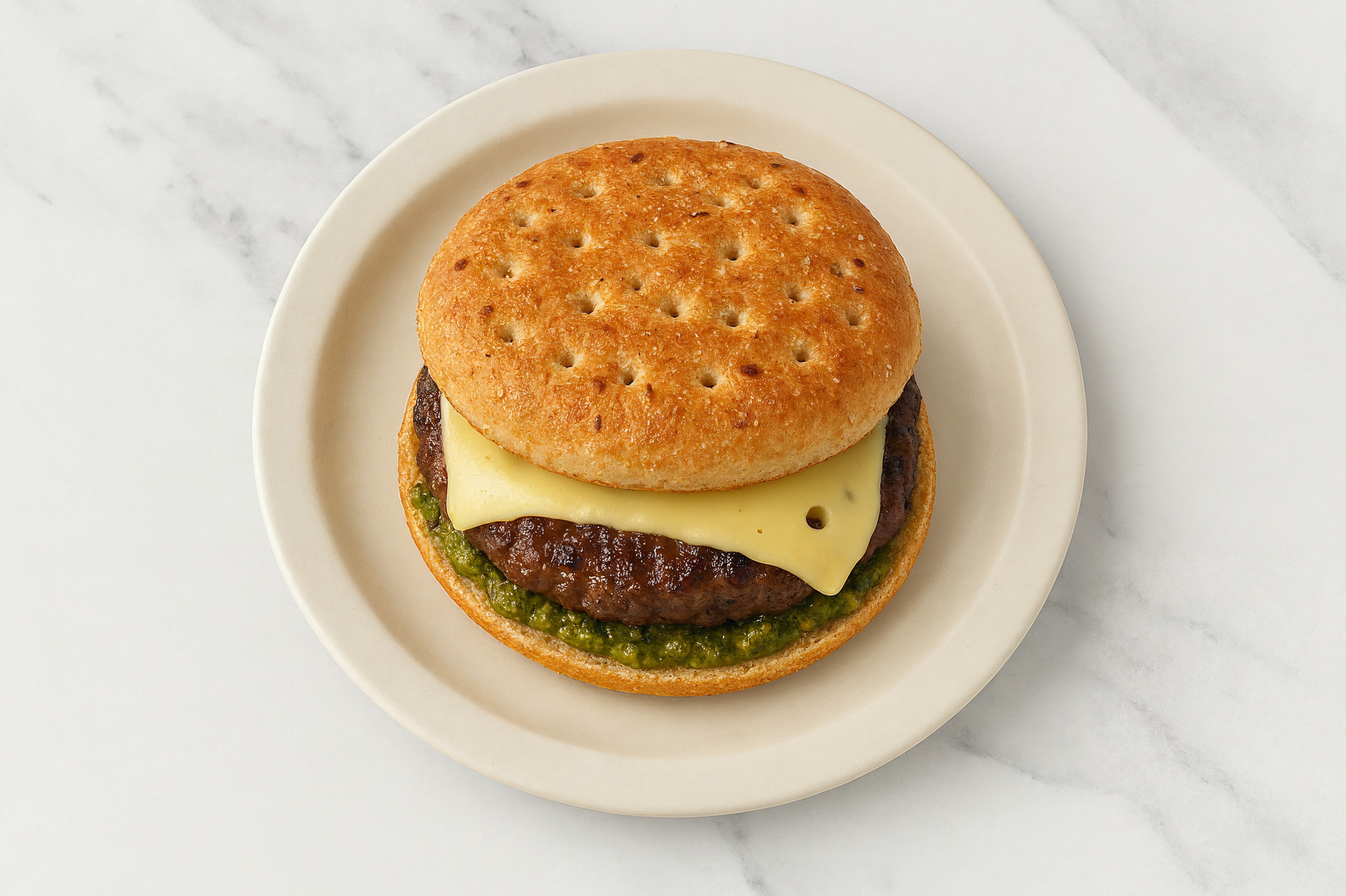 Bison Burger on Multigrain with Spinach Pesto & Swiss