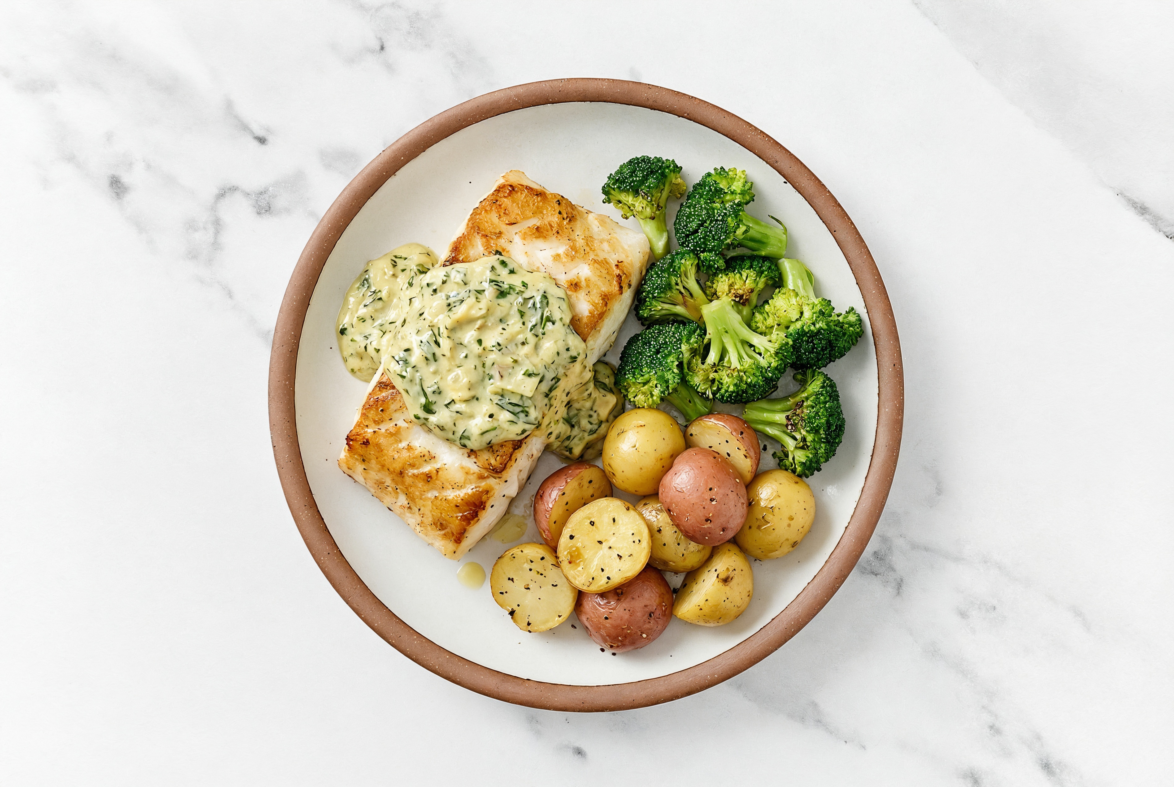 Halibut with Organic Broccoli and Spinach Artichoke