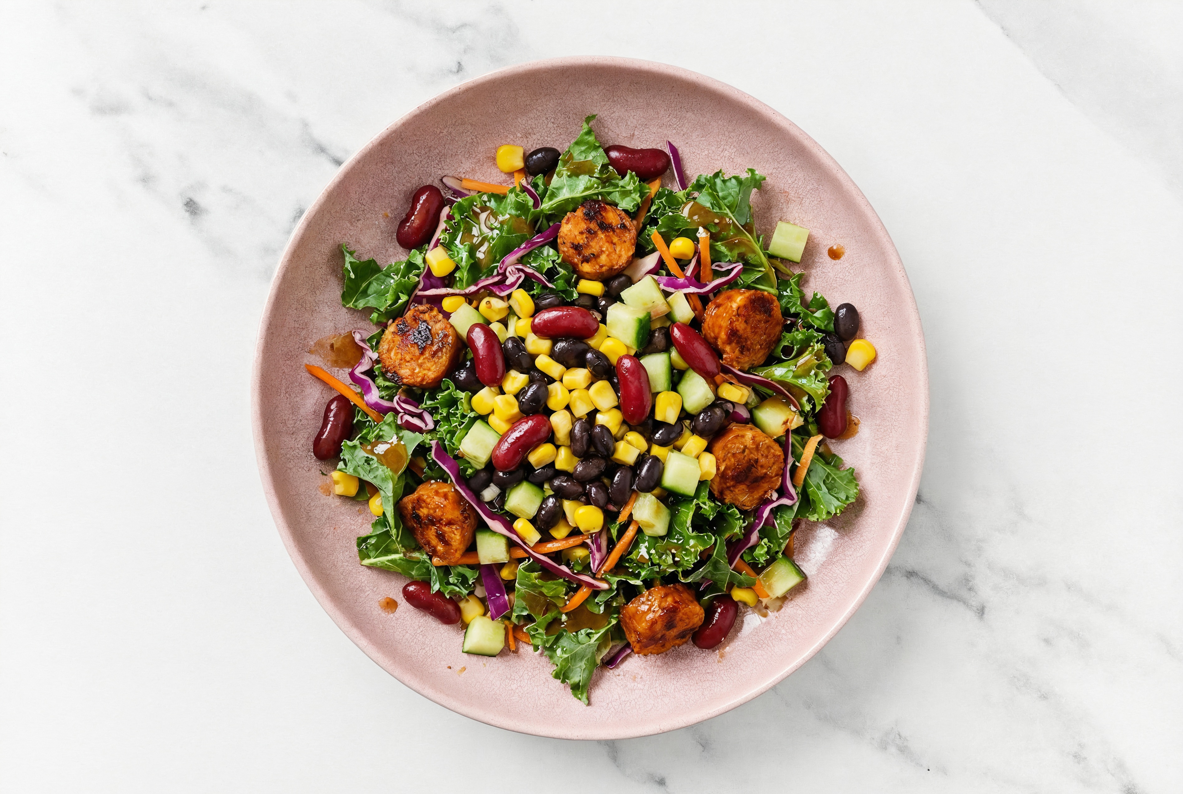 Balsamic Kale Salad with Turkey Sausage & Black Beans