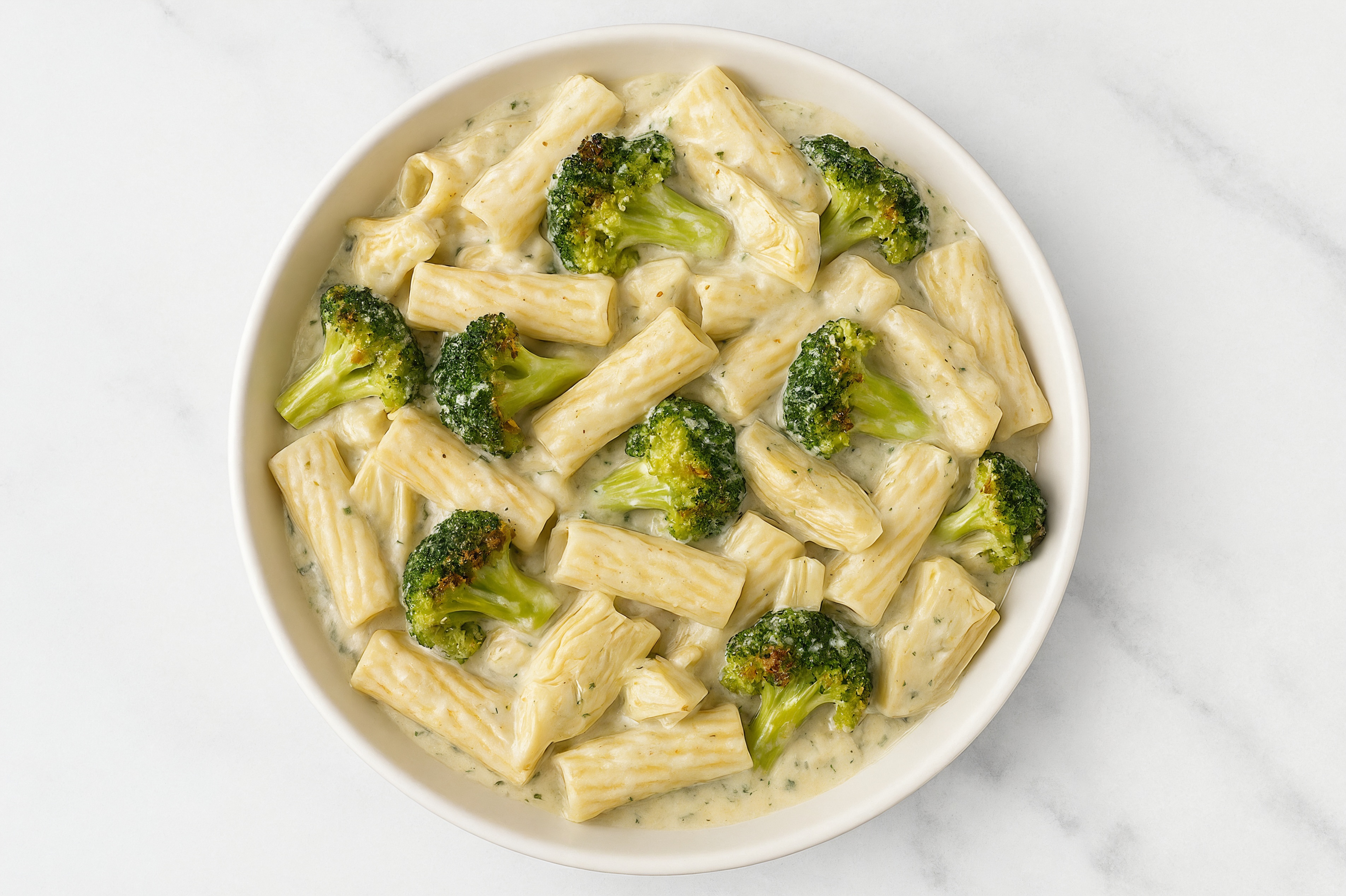 Creamy Herb White Sauce Broccoli Artichoke Rigatoni Pasta Bake