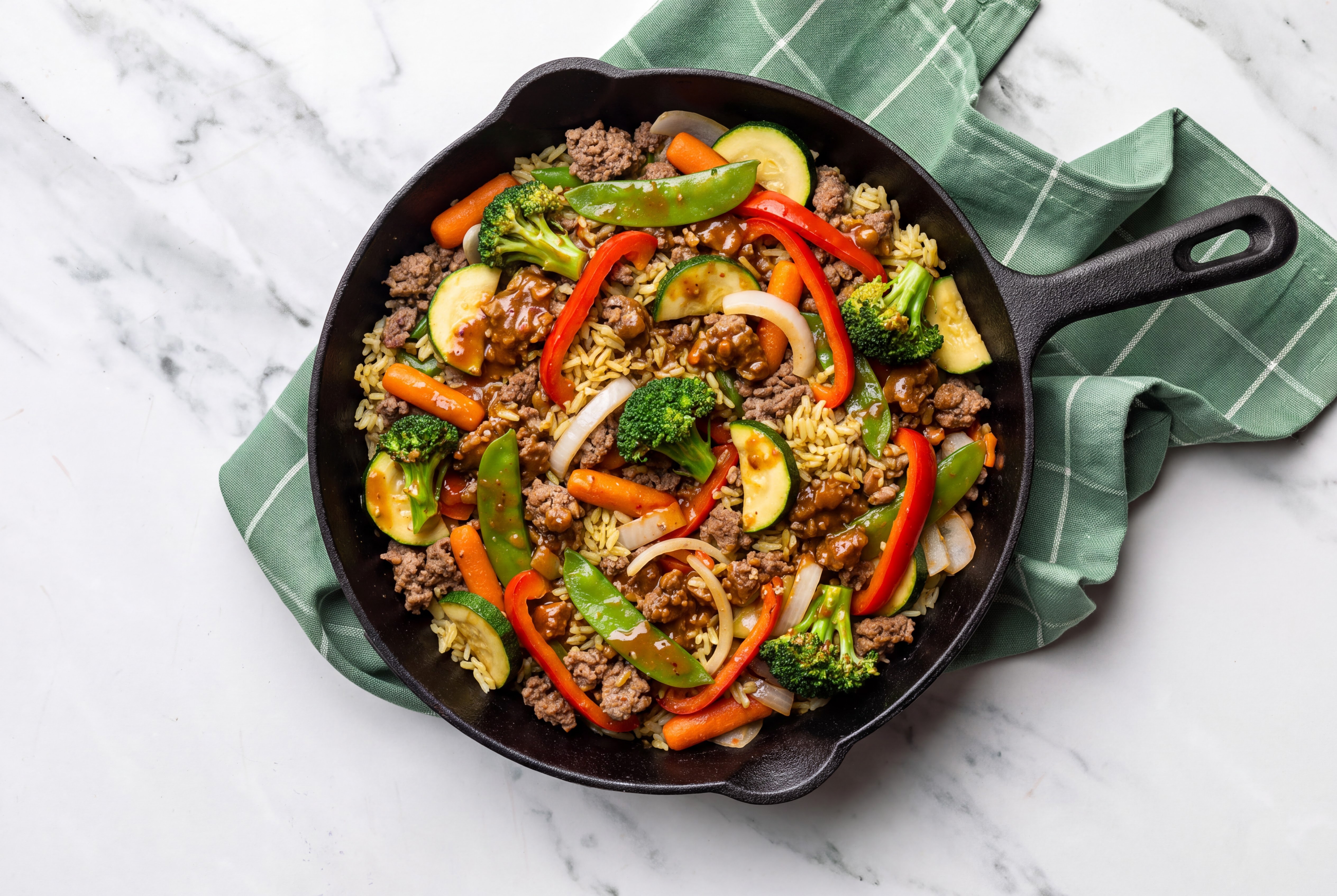 Sesame Ginger Veggie + Ground 93/7 Lean Beef Stir-Fry